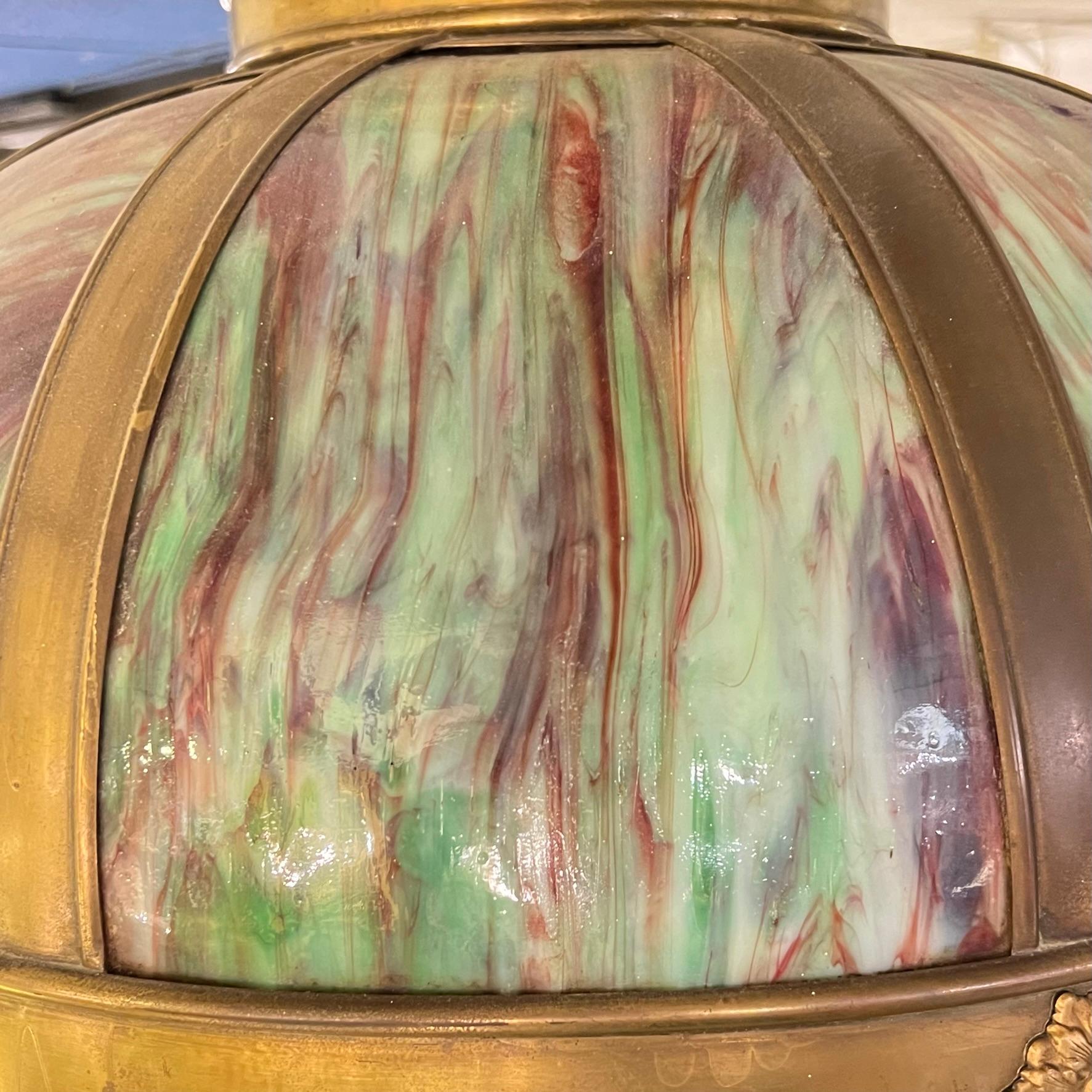20th Century Vintage Arts and Crafts Style Slag Glass Hanging Lamp For Sale