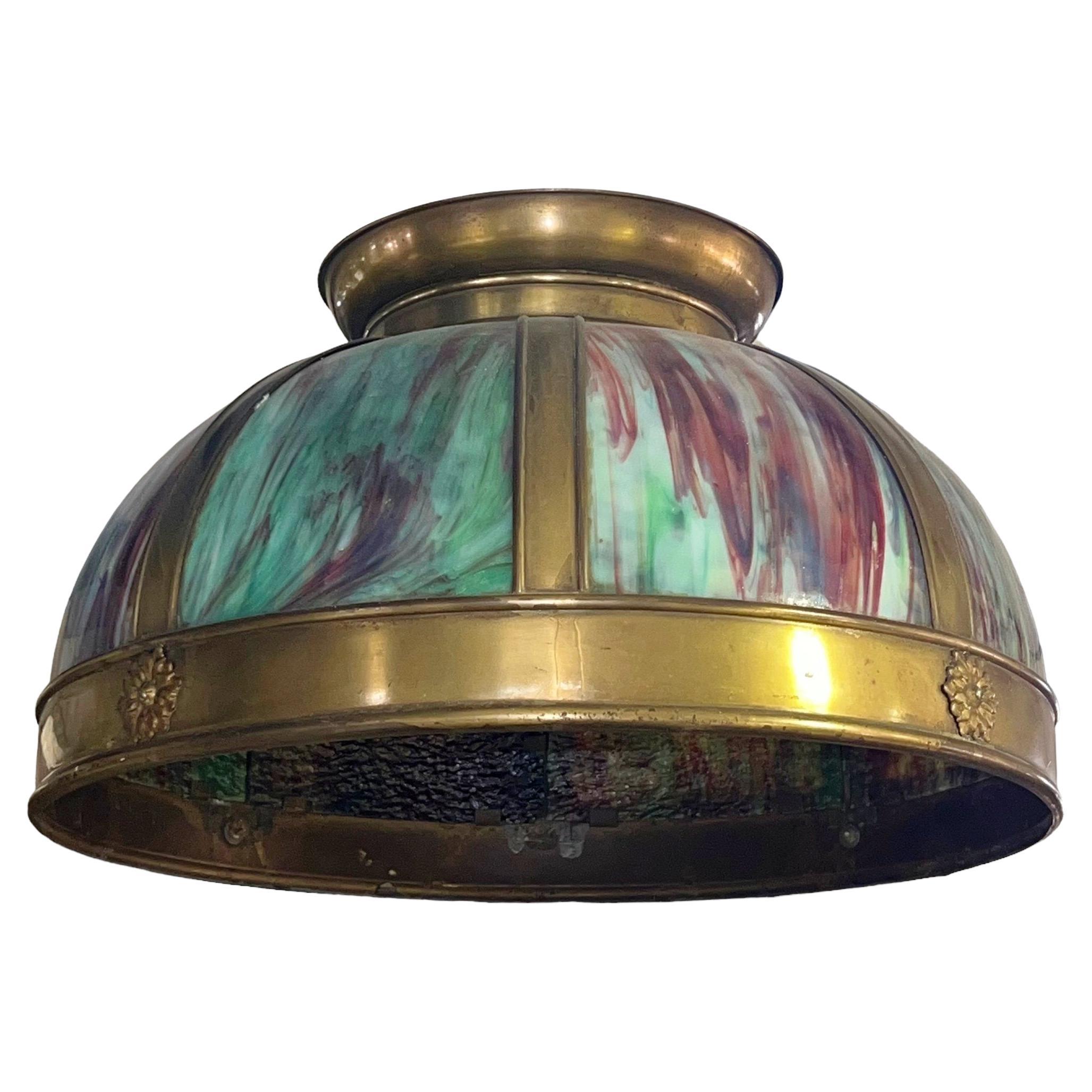 Vintage Arts and Crafts Style Slag Glass Hanging Lamp For Sale