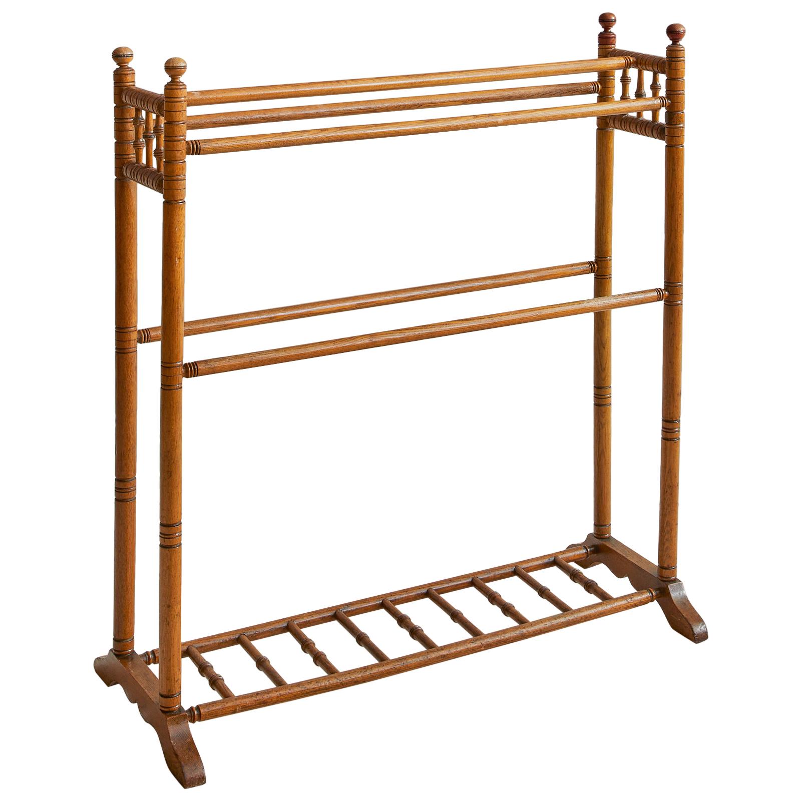Vintage Arts and Crafts Towel Rail in Wood, England, Late 19th Century