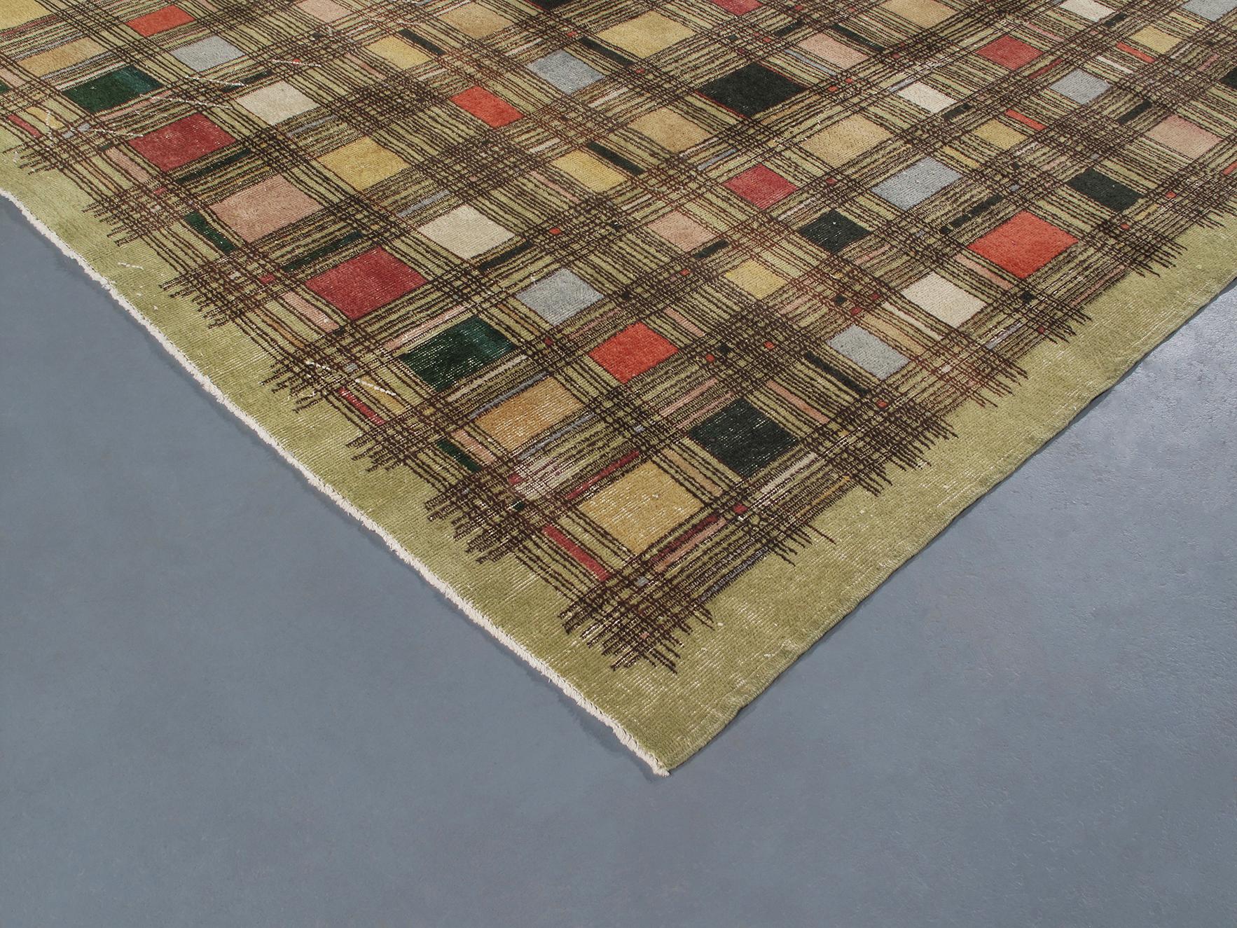 Vintage Arts & Crafts Zeki Muren Style Rug In Good Condition For Sale In New York, NY