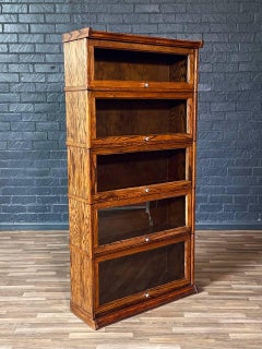 Vintage Arts & Craft Barristers Oak Bookcase w/ Glass Sliding Doors