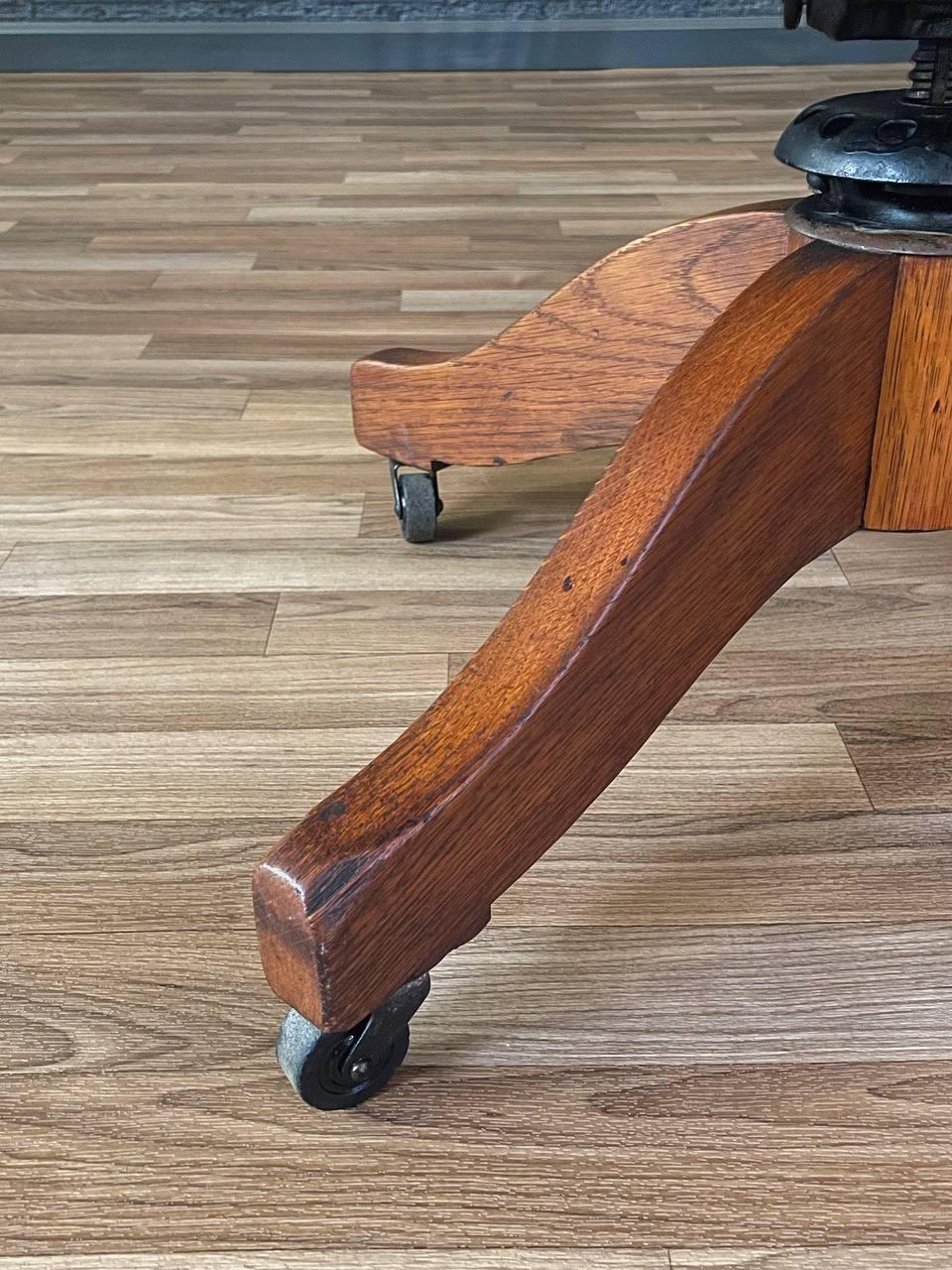 Vintage Arts & Craft Oak Swivel Office Desk Chair 4