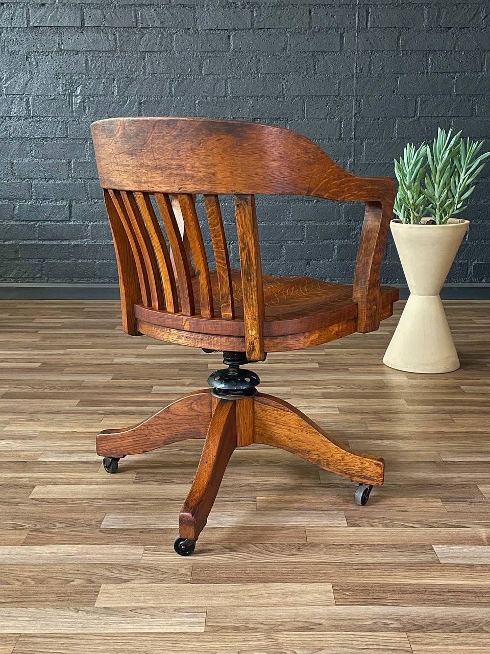 Arts and Crafts Vintage Arts & Craft Oak Swivel Office Desk Chair