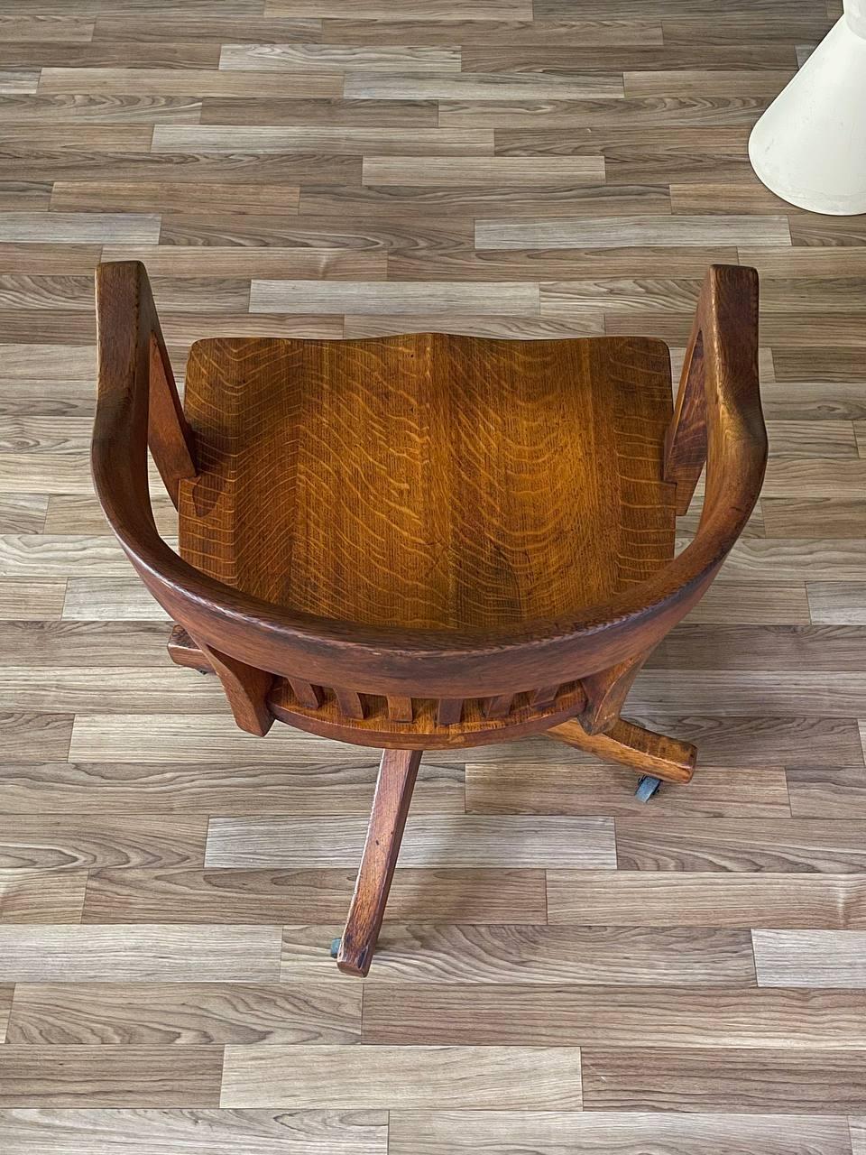 Vintage Arts & Craft Oak Swivel Office Desk Chair 1