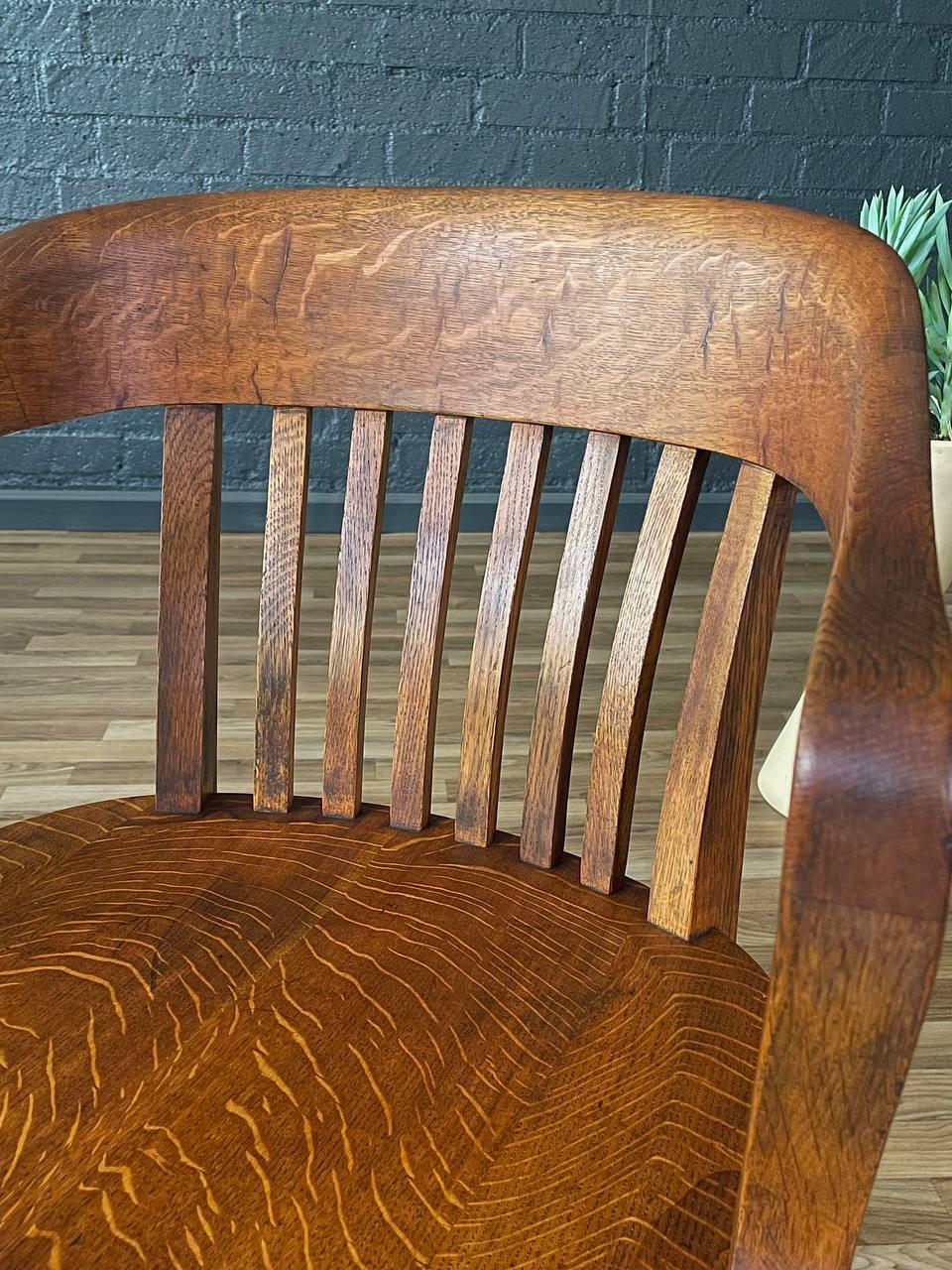 Vintage Arts & Craft Oak Swivel Office Desk Chair 2