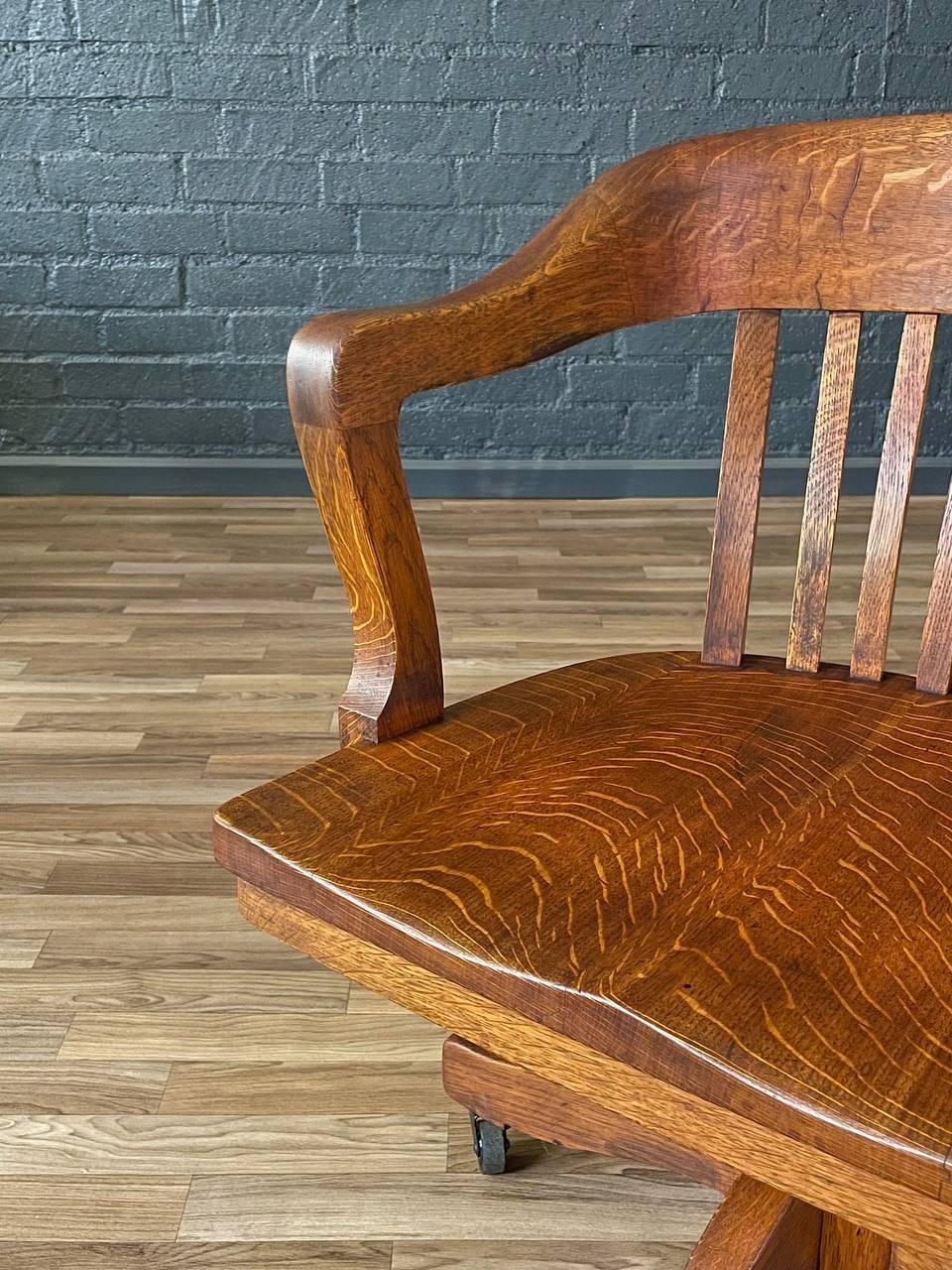 Vintage Arts & Craft Oak Swivel Office Desk Chair 3