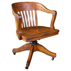 Vintage Arts & Craft Oak Swivel Office Desk Chair