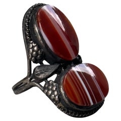 Antique Arts & Crafts Art Nouveau Sterling Silver Banded Agate Ring: