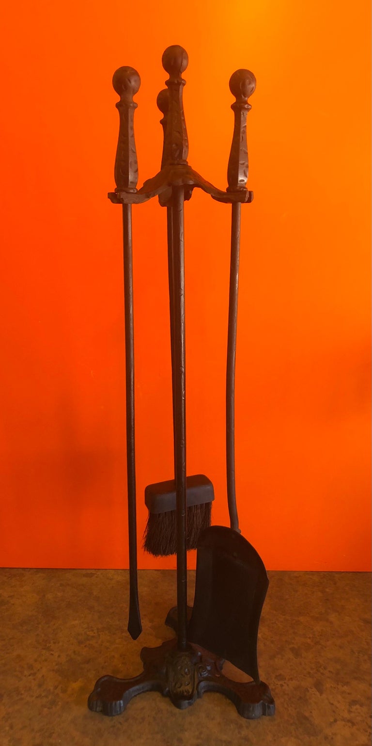 Vintage Arts and Crafts / Craftsman Cast Iron Fireplace Tool Set For Sale at 1stDibs
