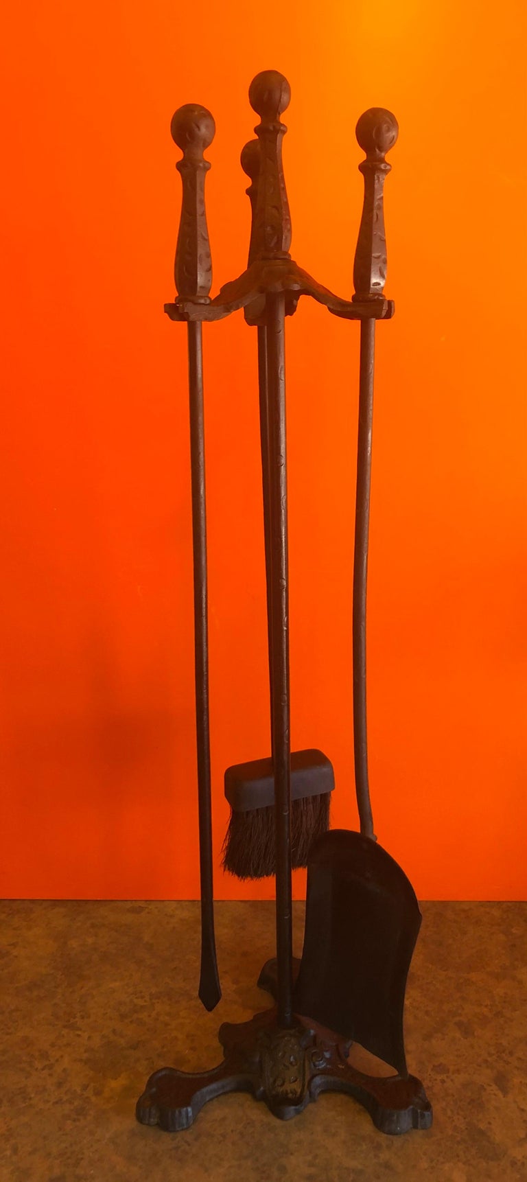 Vintage Arts and Crafts / Craftsman Cast Iron Fireplace Tool Set For