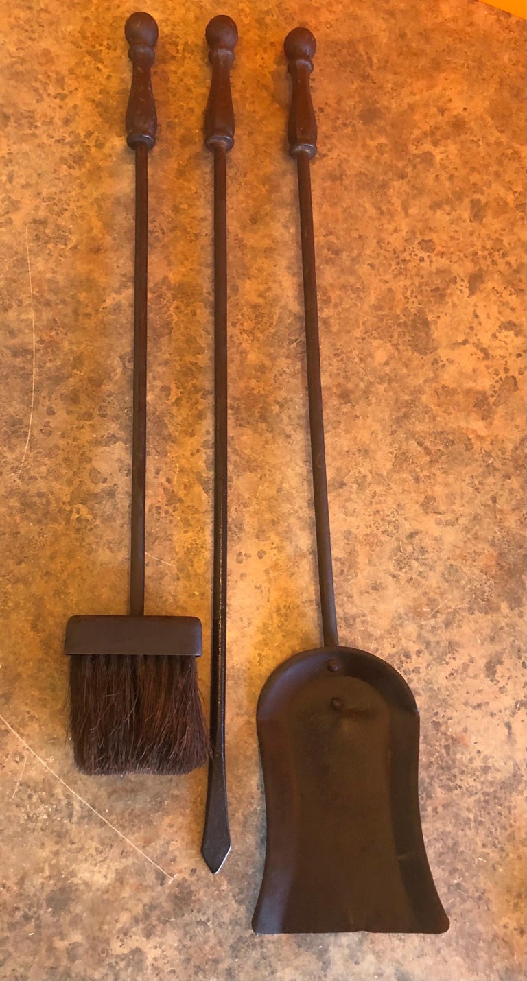 Vintage Arts and Crafts / Craftsman Cast Iron Fireplace Tool Set For