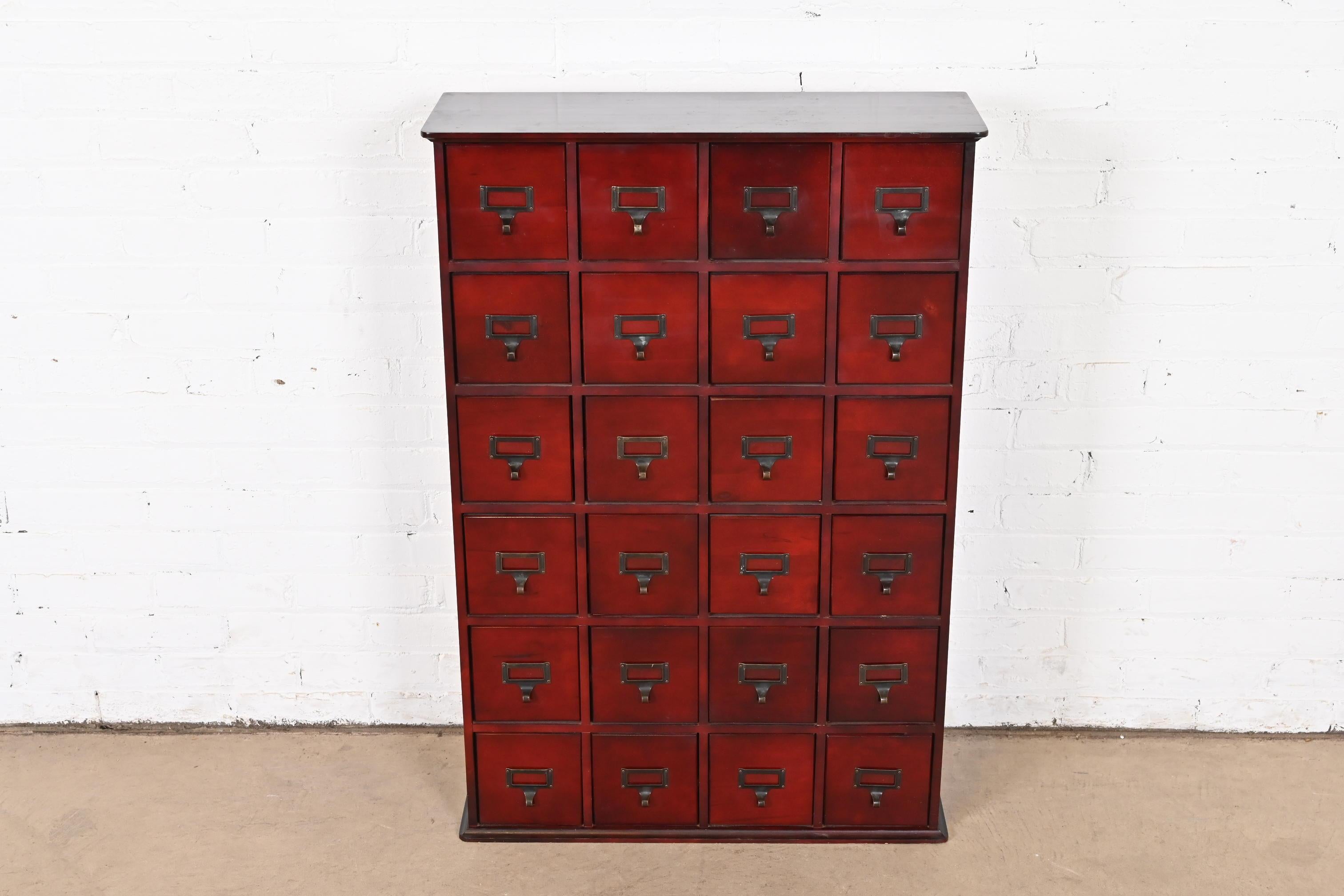 A beautiful vintage Arts & Crafts style 24-drawer library card catalog or file cabinet

USA, 20th Century

Mahogany, with original brass hardware.

Measures: 27.25
