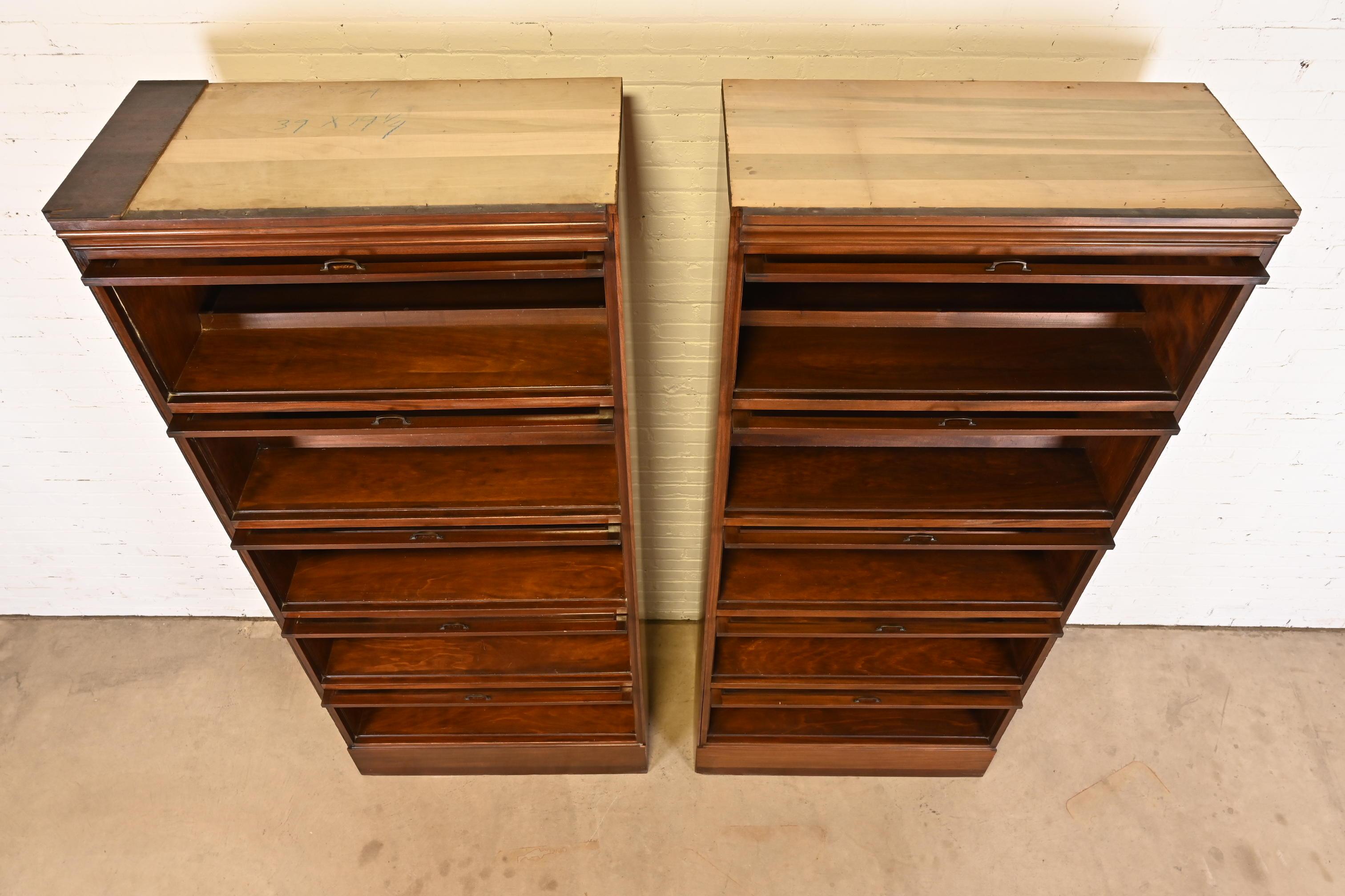 Vintage Arts & Crafts Mahogany Large Five-Stack Barrister Bookcases, Pair For Sale 3