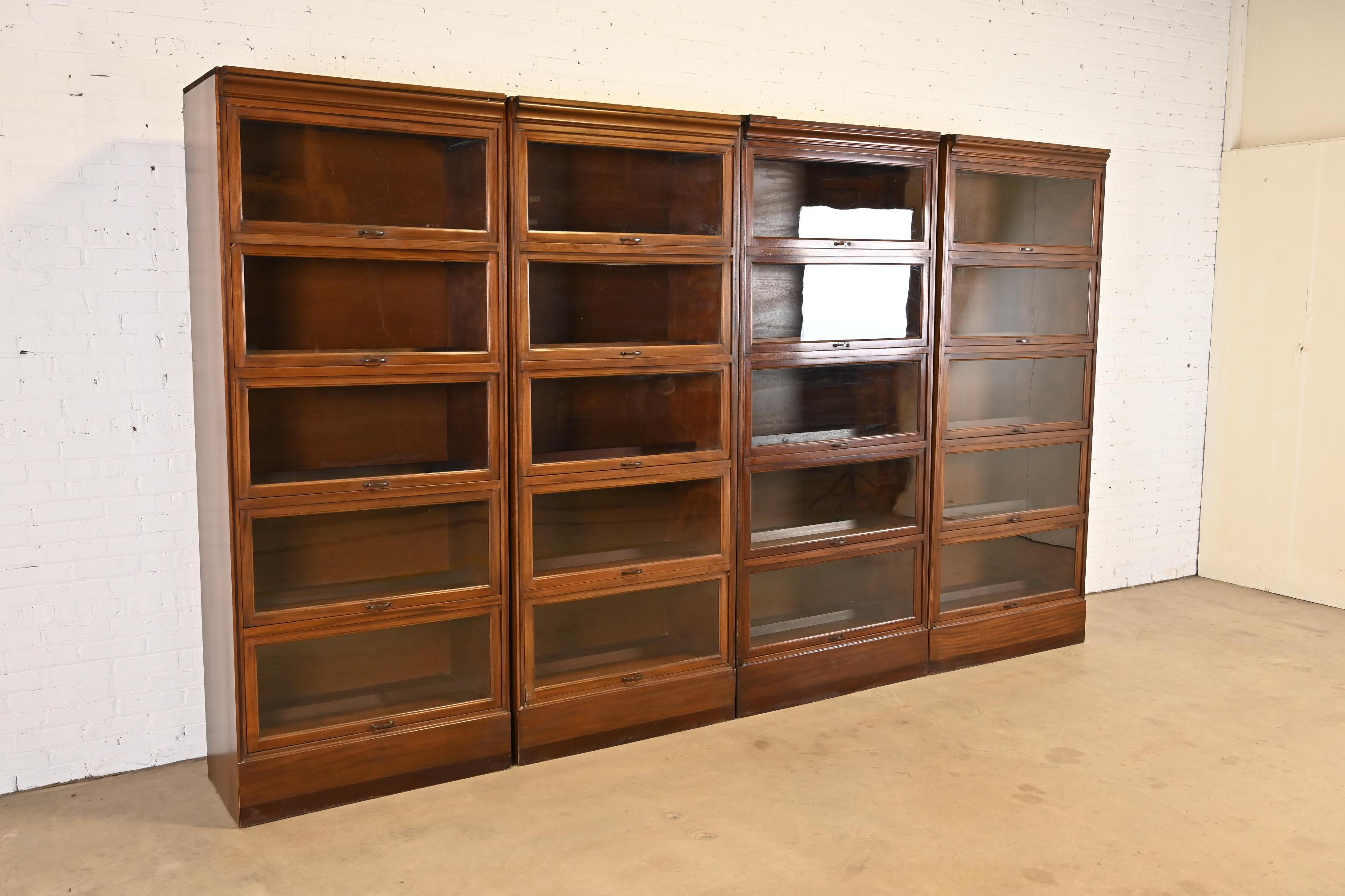 Vintage Arts & Crafts Mahogany Large Five-Stack Barrister Bookcases, Pair For Sale 5