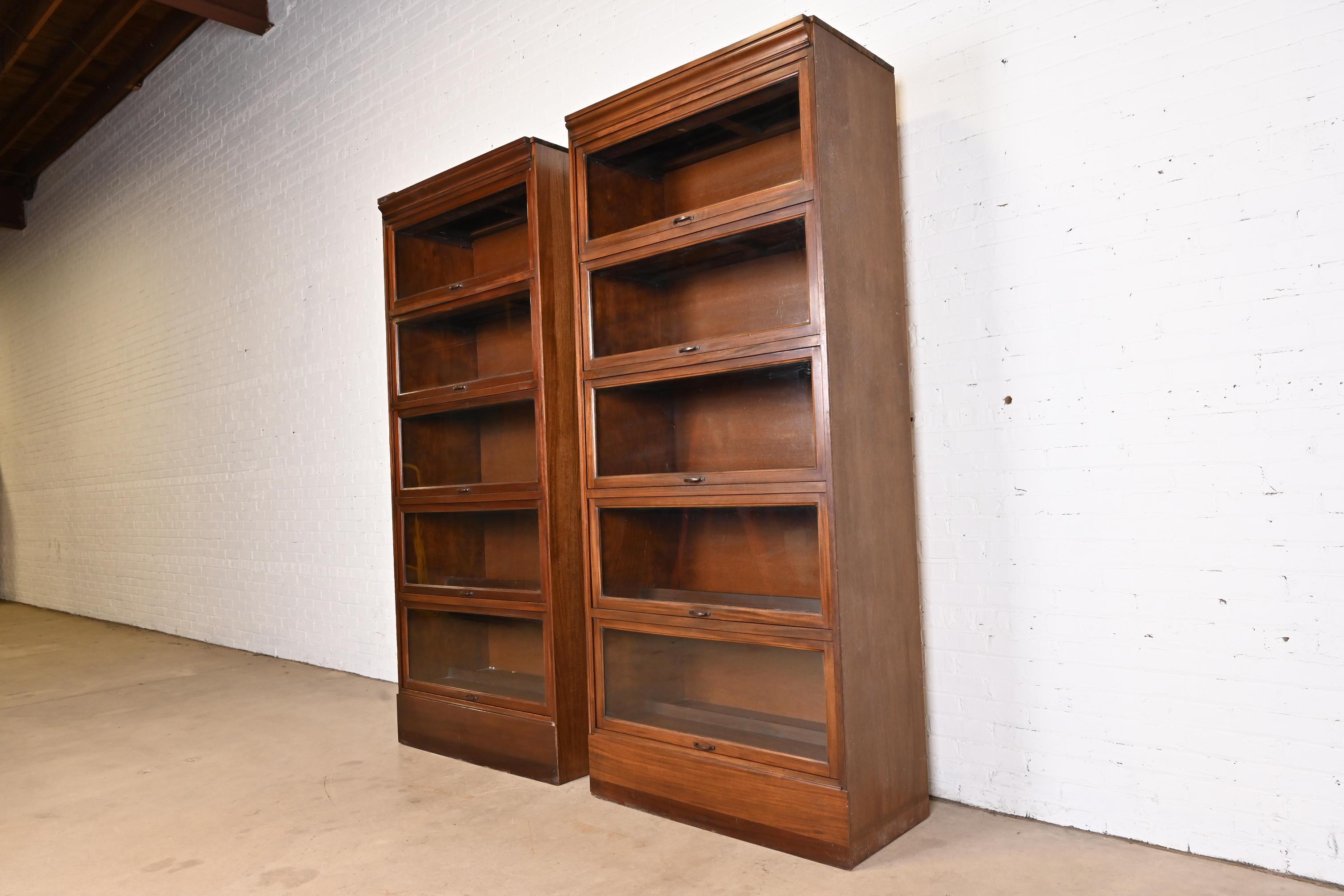 Arts and Crafts Vintage Arts & Crafts Mahogany Large Five-Stack Barrister Bookcases, Pair For Sale
