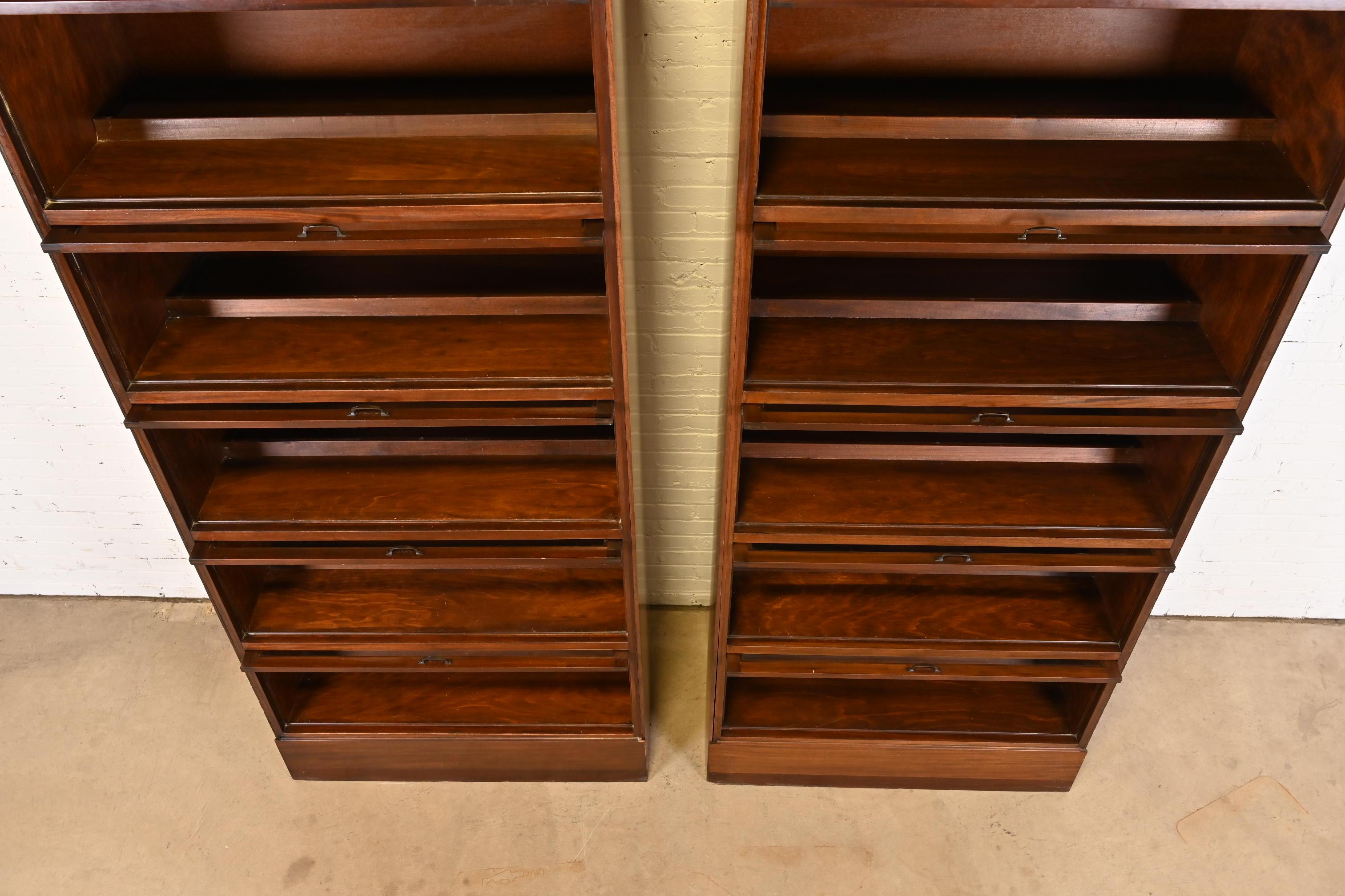 20th Century Vintage Arts & Crafts Mahogany Large Five-Stack Barrister Bookcases, Pair For Sale