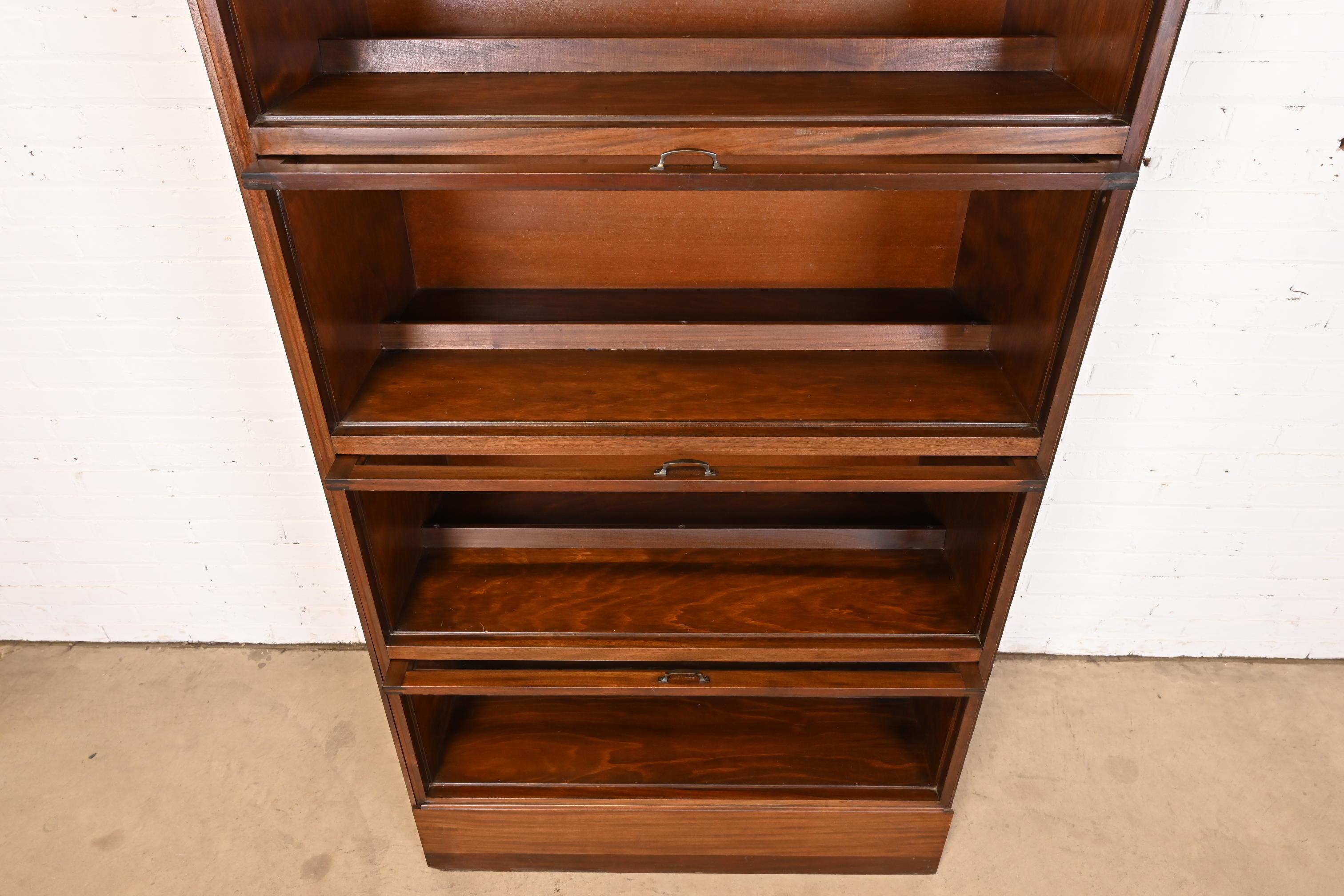 Brass Vintage Arts & Crafts Mahogany Large Five-Stack Barrister Bookcases, Pair For Sale