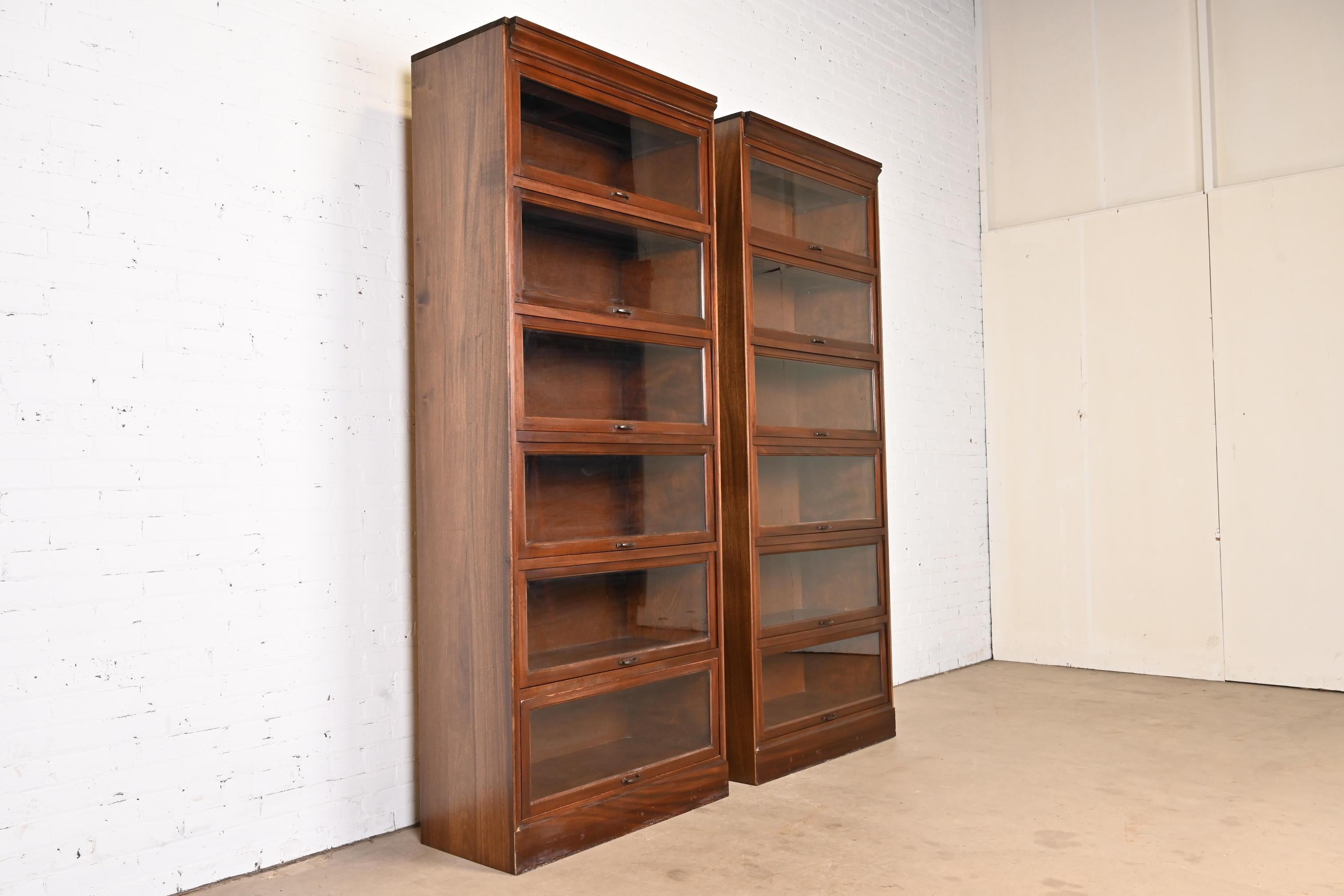 Arts and Crafts Vintage Arts & Crafts Mahogany Large Six-Stack Barrister Bookcases, Pair For Sale