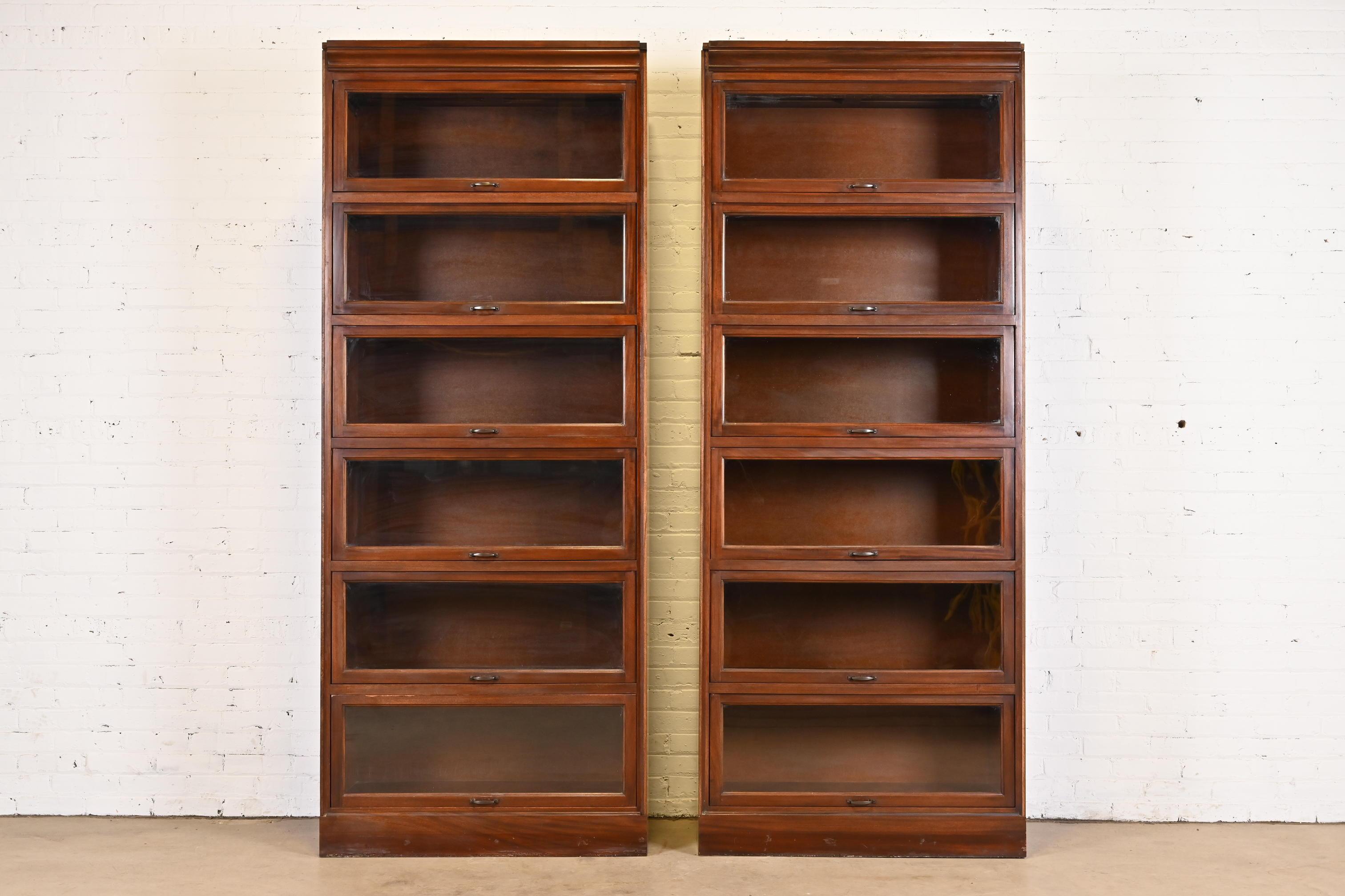American Vintage Arts & Crafts Mahogany Large Six-Stack Barrister Bookcases, Pair For Sale