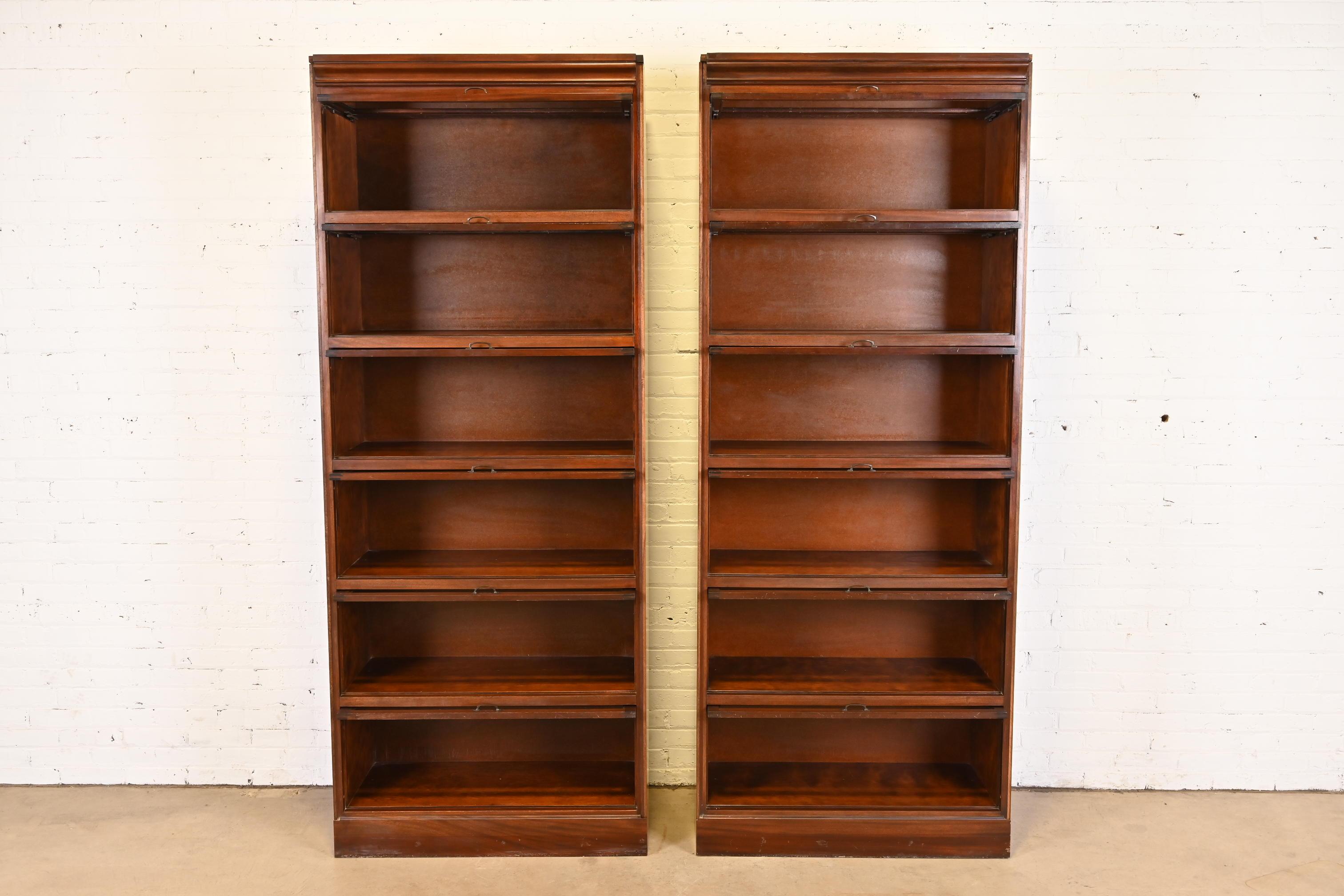 Vintage Arts & Crafts Mahogany Large Six-Stack Barrister Bookcases, Pair In Good Condition For Sale In South Bend, IN