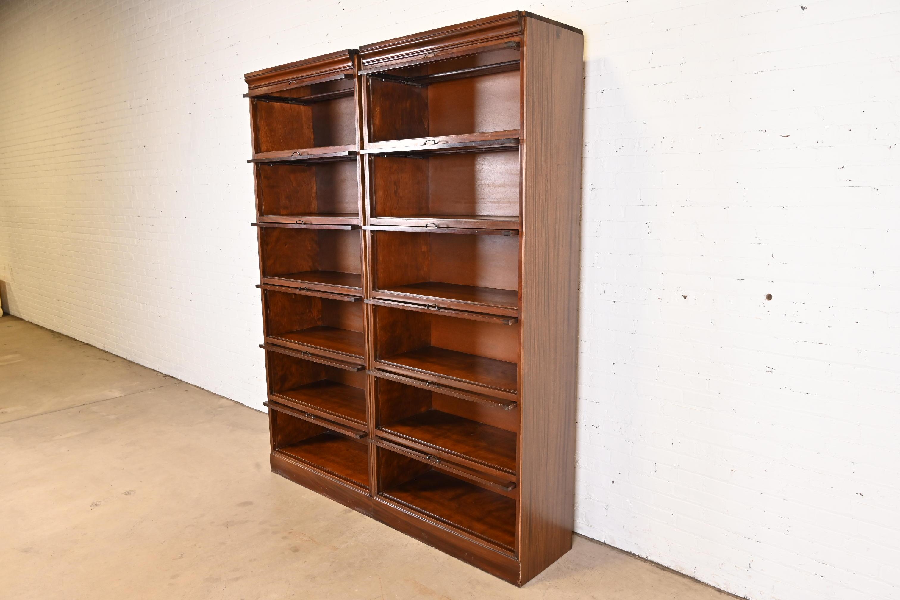 20th Century Vintage Arts & Crafts Mahogany Large Six-Stack Barrister Bookcases, Pair For Sale