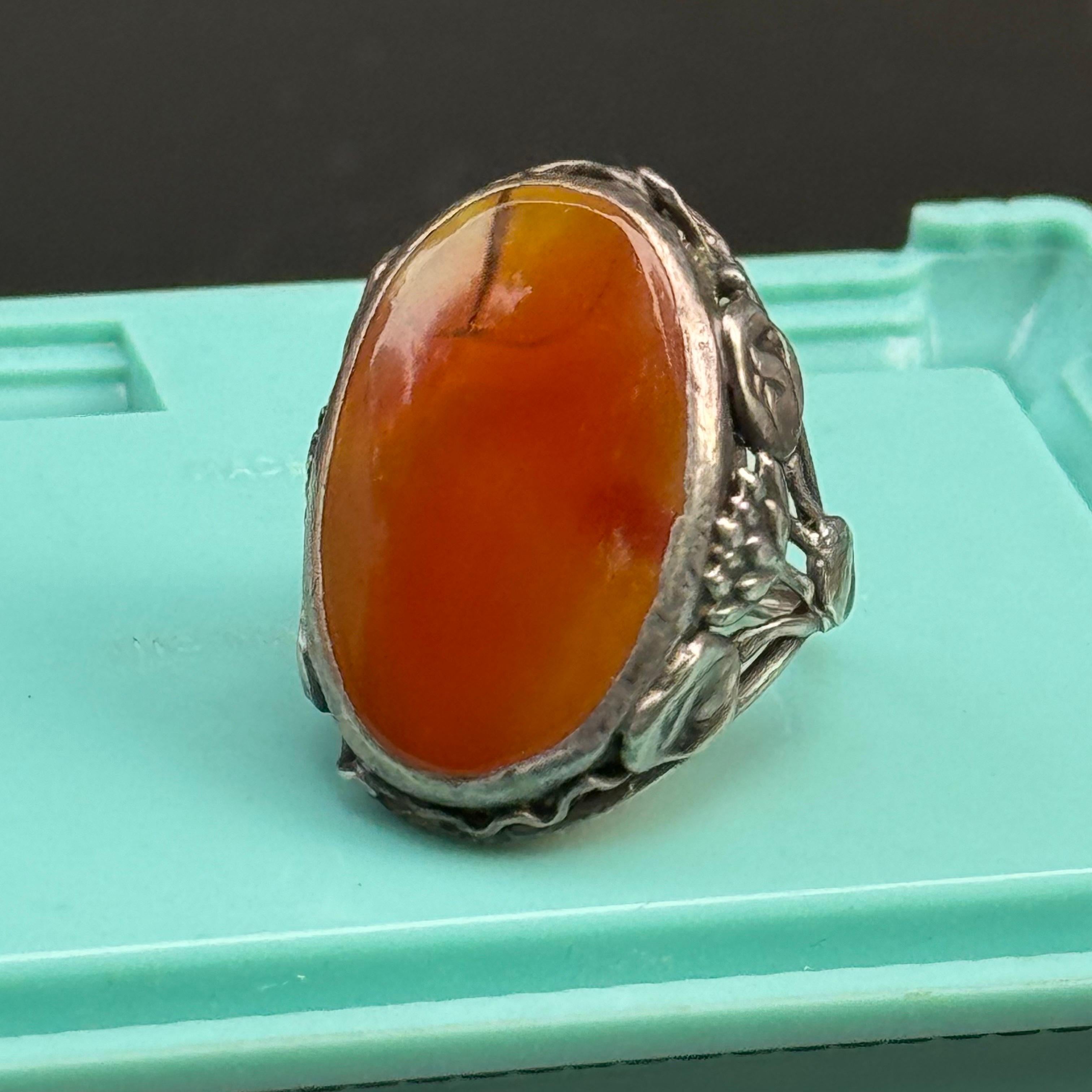 Art nouveau Vintage Arts & Crafts Nouveau Argent Sterling Carnelian  Bague en vente