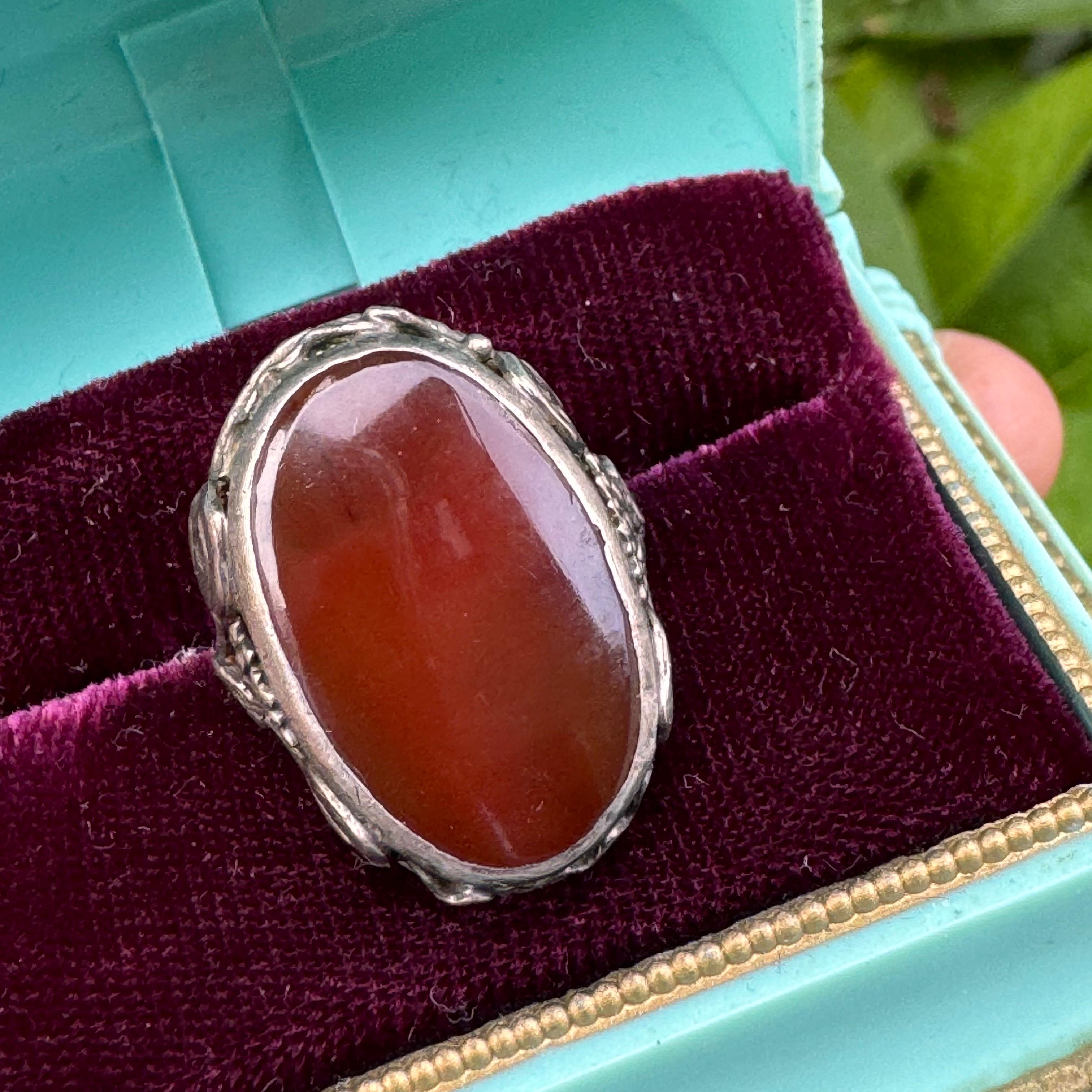 Vintage Arts & Crafts Nouveau Argent Sterling Carnelian  Bague Bon état - En vente à Monroe Township, NJ