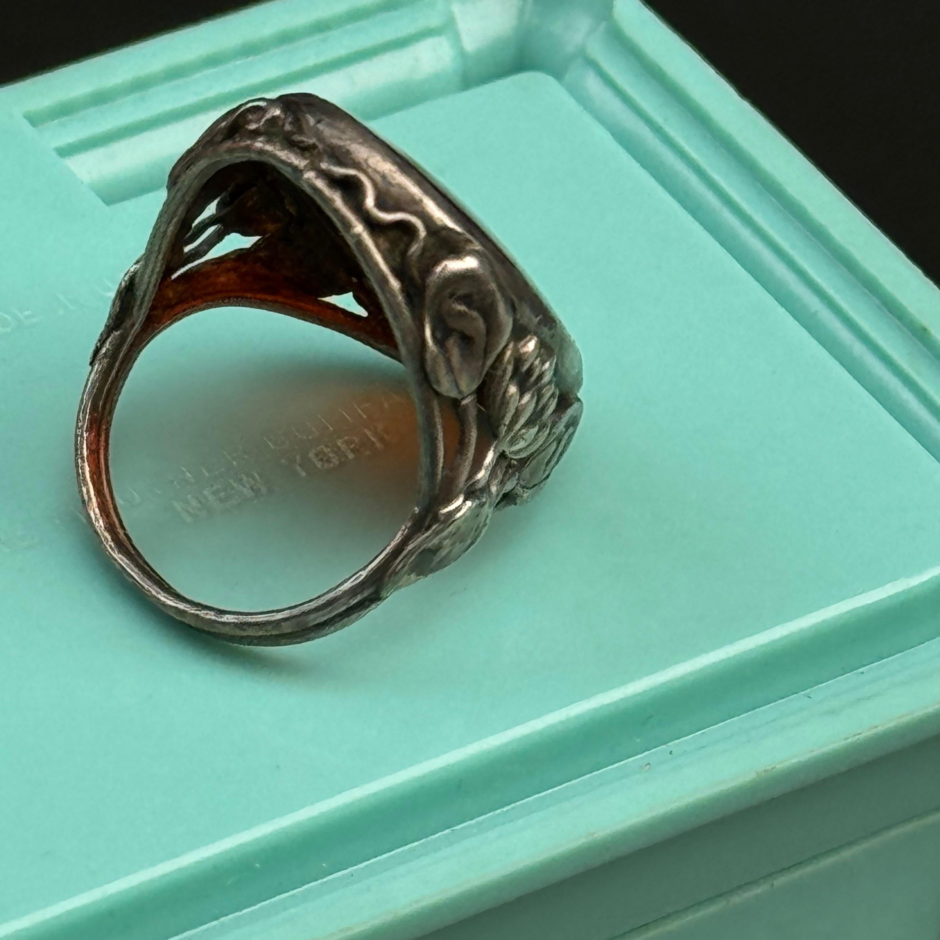 Vintage Arts & Crafts Nouveau Argent Sterling Carnelian  Bague Unisexe en vente
