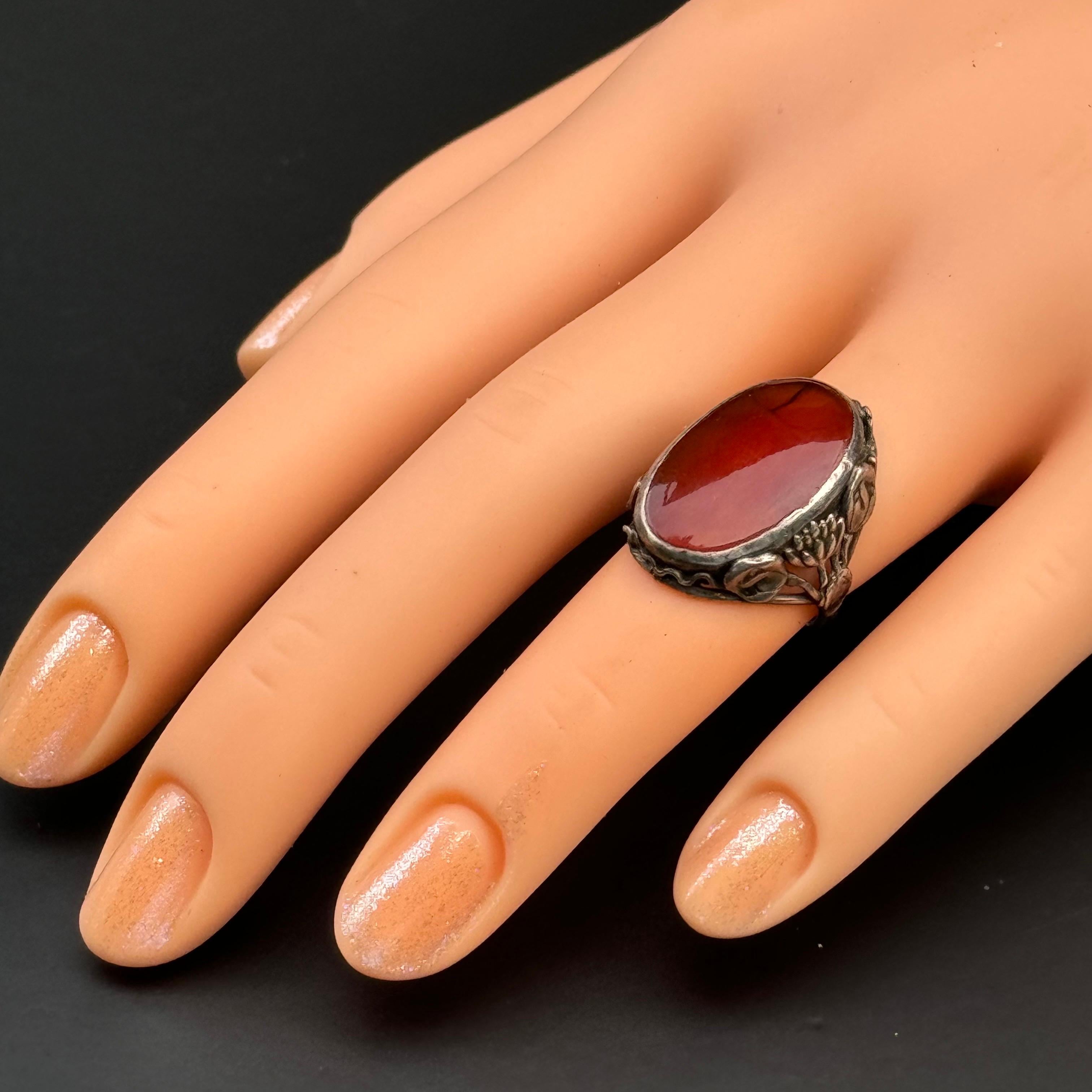 Vintage Arts & Crafts Nouveau Argent Sterling Carnelian  Bague en vente 1