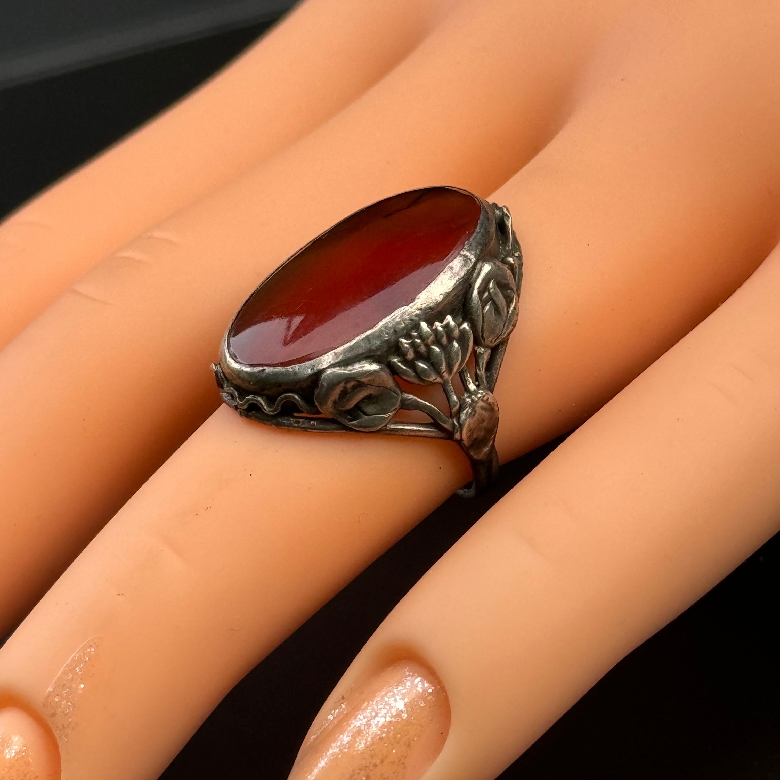 Vintage Arts & Crafts Nouveau Argent Sterling Carnelian  Bague en vente 2