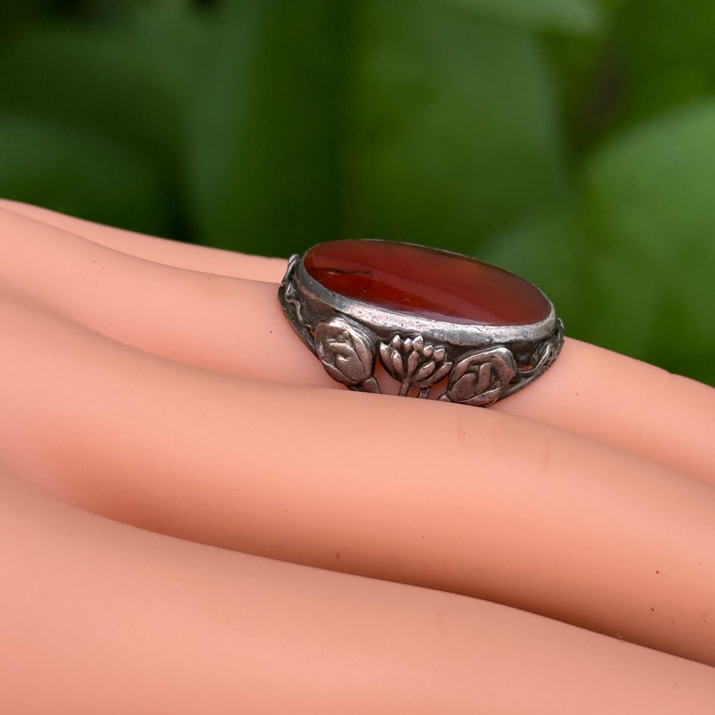 Vintage Arts & Crafts Nouveau Argent Sterling Carnelian  Bague en vente 3