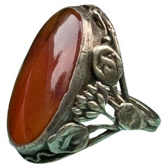 Vintage Arts & Crafts Nouveau Sterling Silver Carnelian  Ring