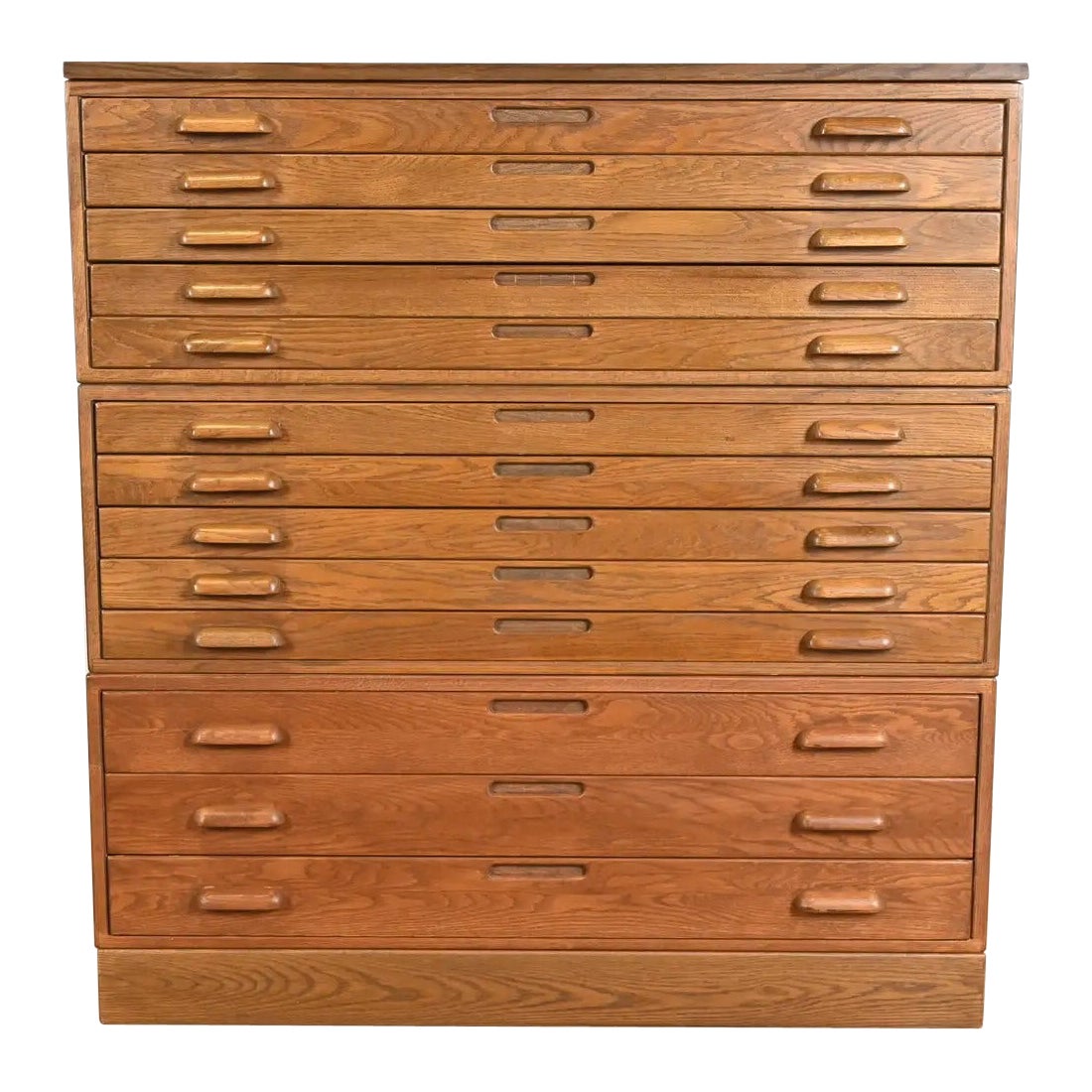 Vintage Arts & Crafts Oak 13-Drawer Architect's Blueprint Flat File Cabinet im Angebot
