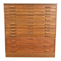 Vintage Arts & Crafts Oak 13-Drawer Architect's Blueprint Flat File Cabinet