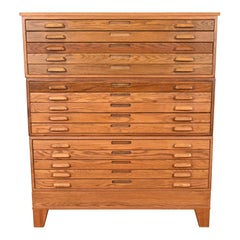 Armadietto a 15 cassetti in rovere per progetti architettonici d'epoca, Arts & Crafts
