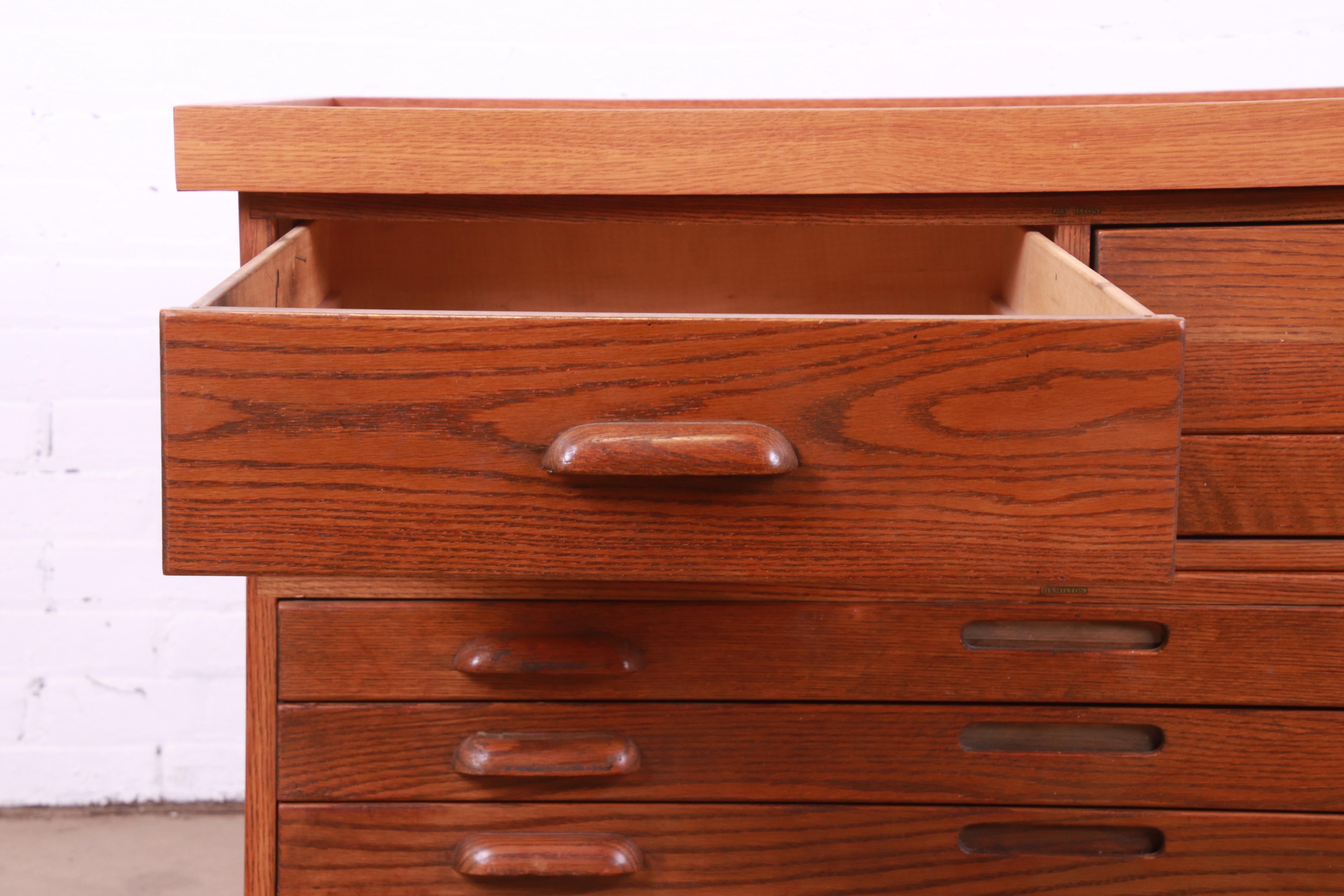 Vintage Arts & Crafts Oak Architect's Blueprint Flat File Cabinet by Hamilton 3