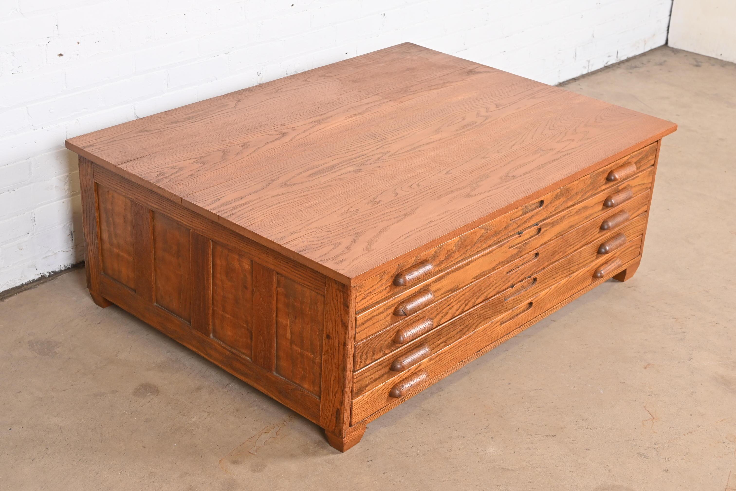 20th Century Vintage Arts & Crafts Oak Architect's Blueprint Flat File Cabinet