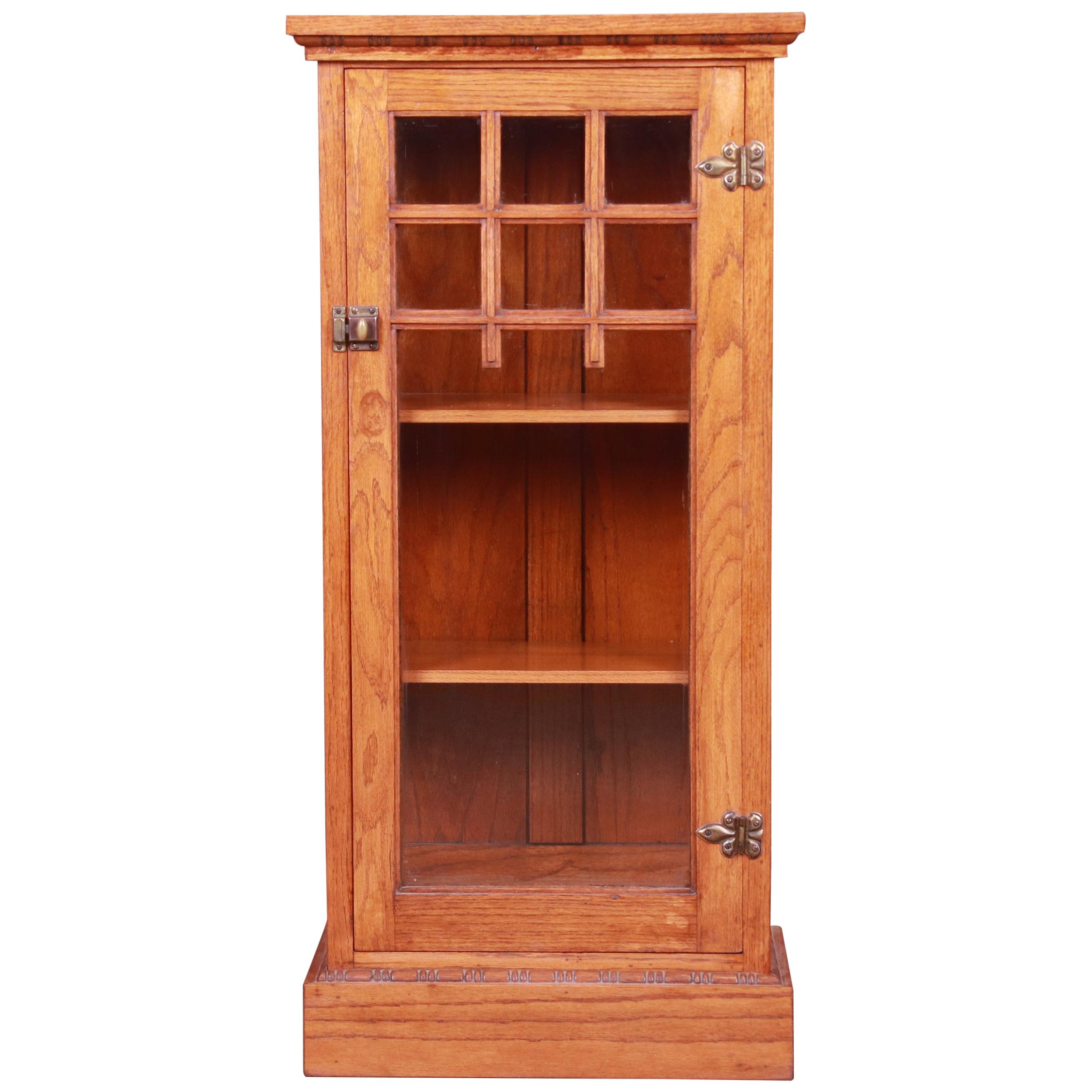 Vintage Arts & Crafts Oak Glass Front Bookcase Cabinet, circa 1920s