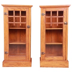 Vintage Arts & Crafts Oak Glass Front Bookcase Cabinets, circa 1920s