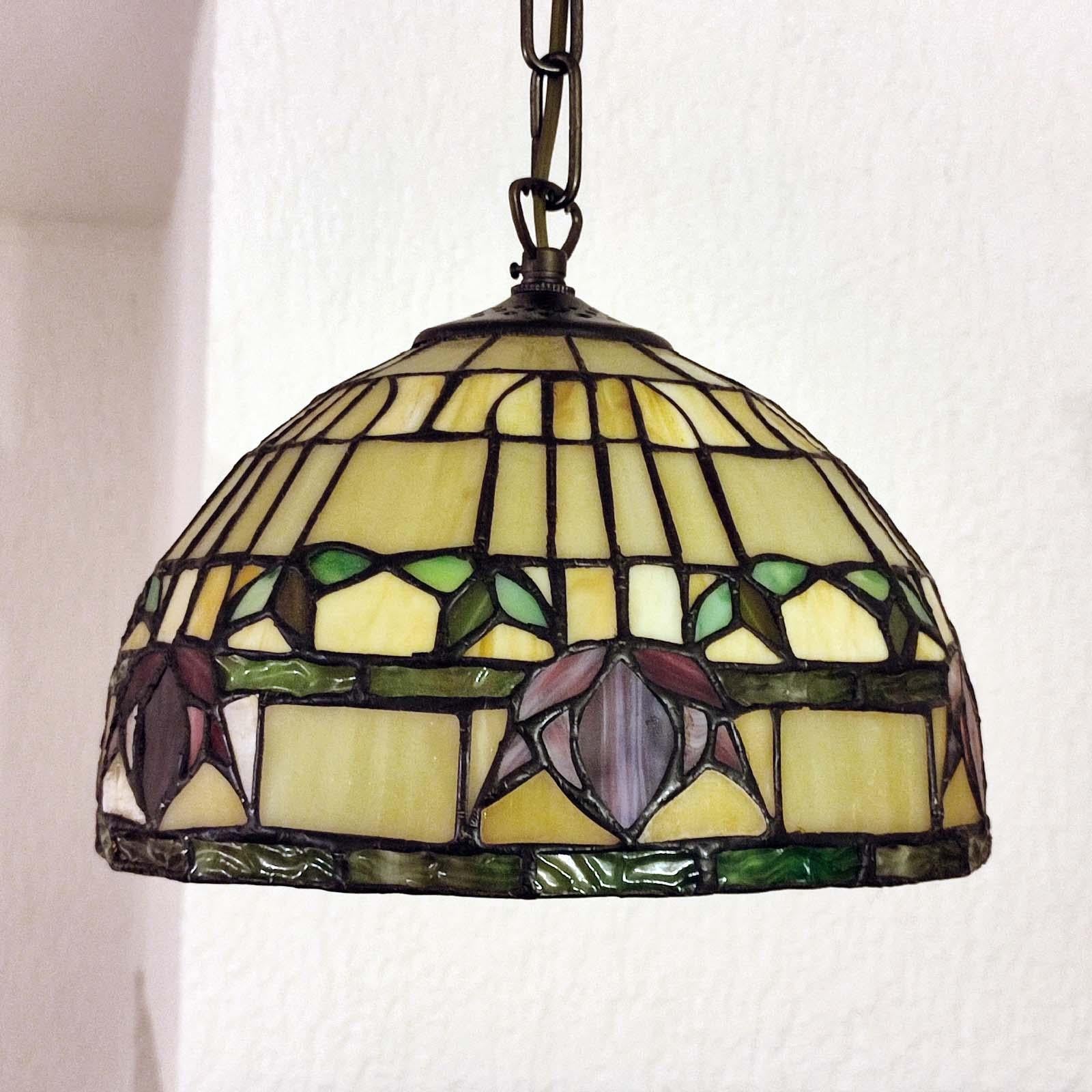 Metal Vintage Arts & Crafts Pendant Light, Tiffany Style Fixture
