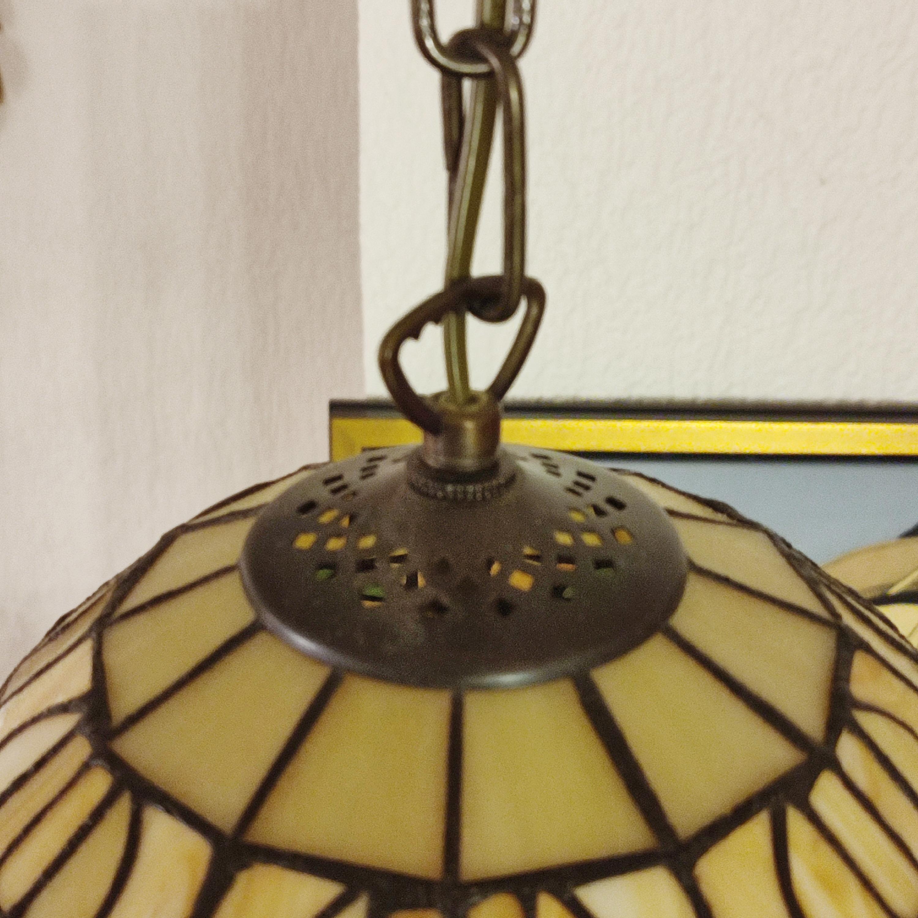 Vintage Arts & Crafts Pendant Light, Tiffany Style Fixture 1