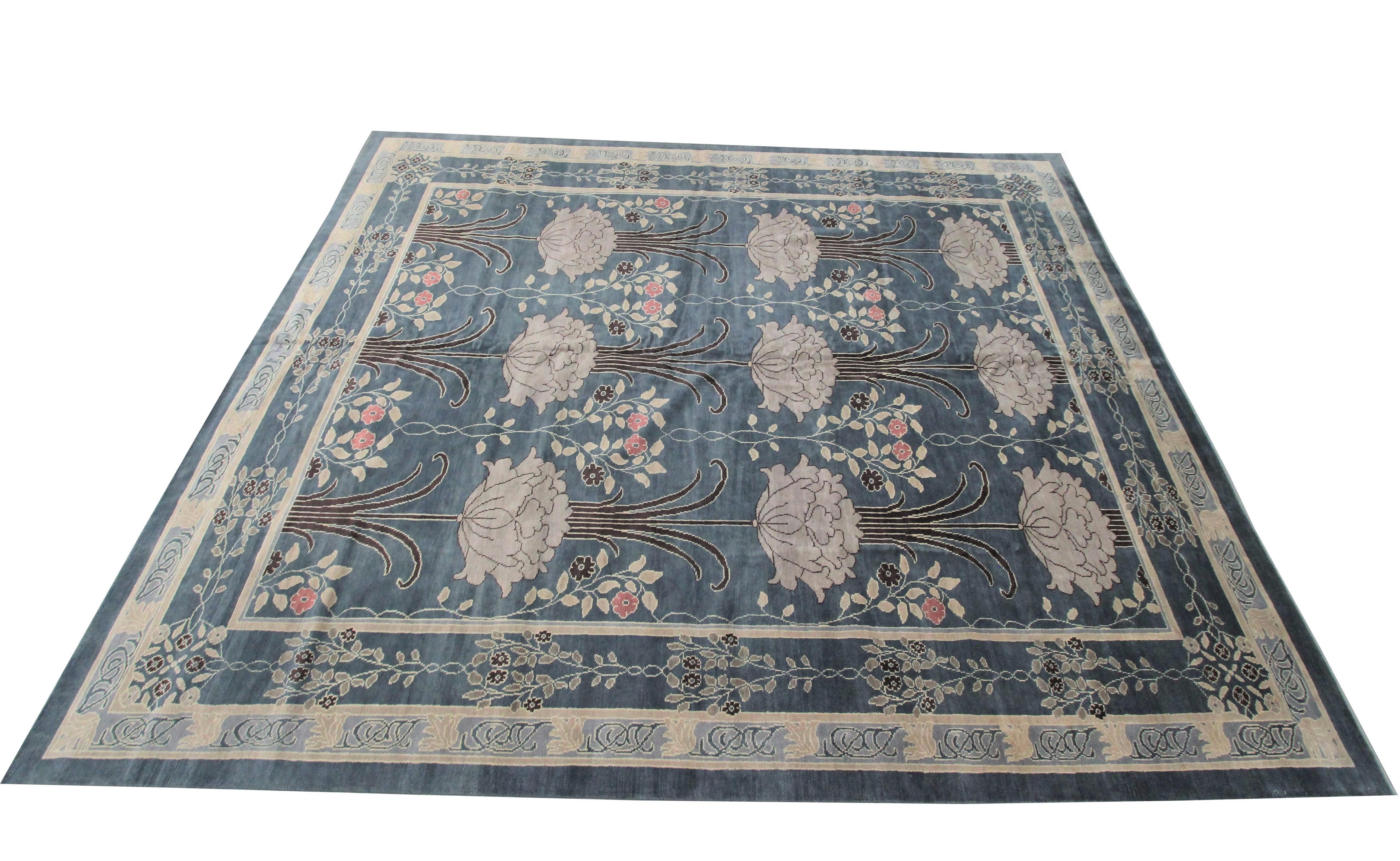 Vintage Arts & Crafts Rug Rare Art Nouveau Rug William Morris Art Deco Rug 12x12 11'9