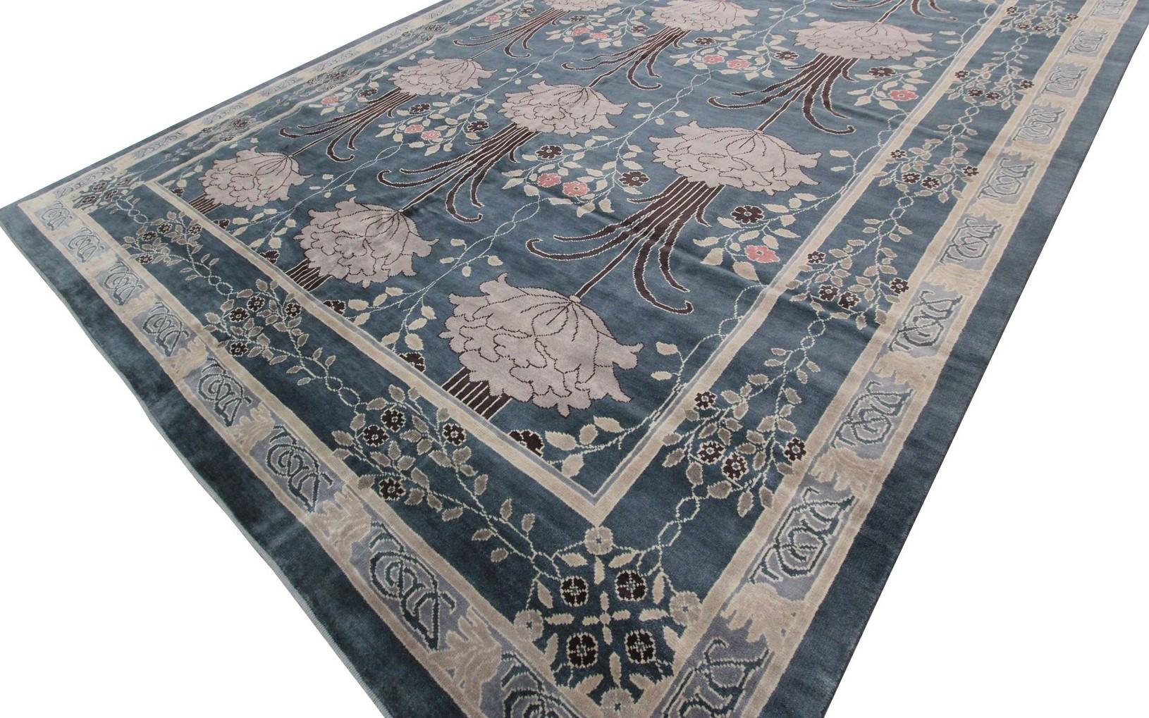 Turkish Vintage Arts & Crafts Rug Art Nouveau Rug William Morris Art Deco Rug 12x12 For Sale