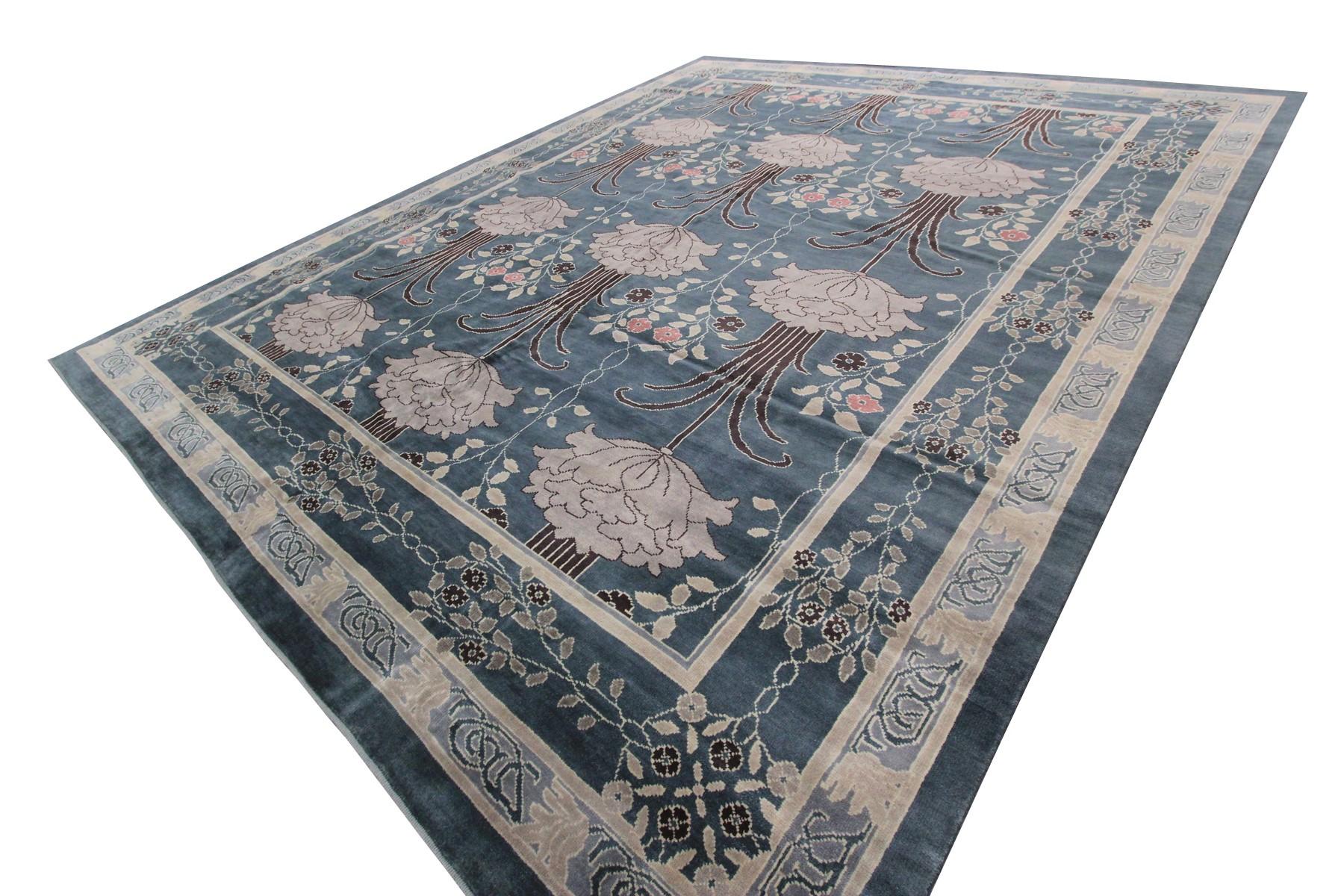 Hand-Knotted Vintage Arts & Crafts Rug Art Nouveau Rug William Morris Art Deco Rug 12x12 For Sale