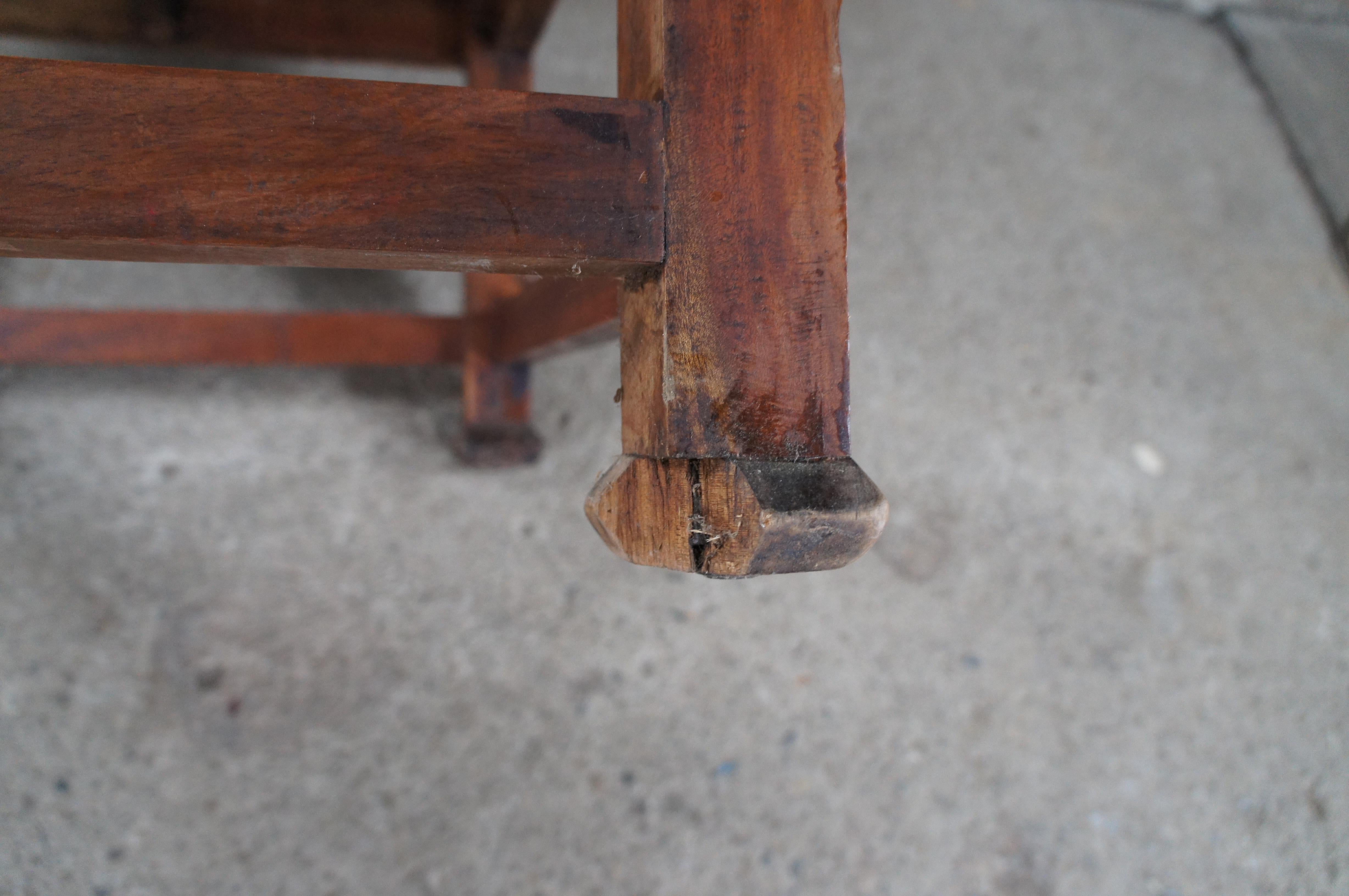 Vintage Arts & Crafts Solid Teak Carved Wood Slatted Spindled Arm Chair For Sale 6