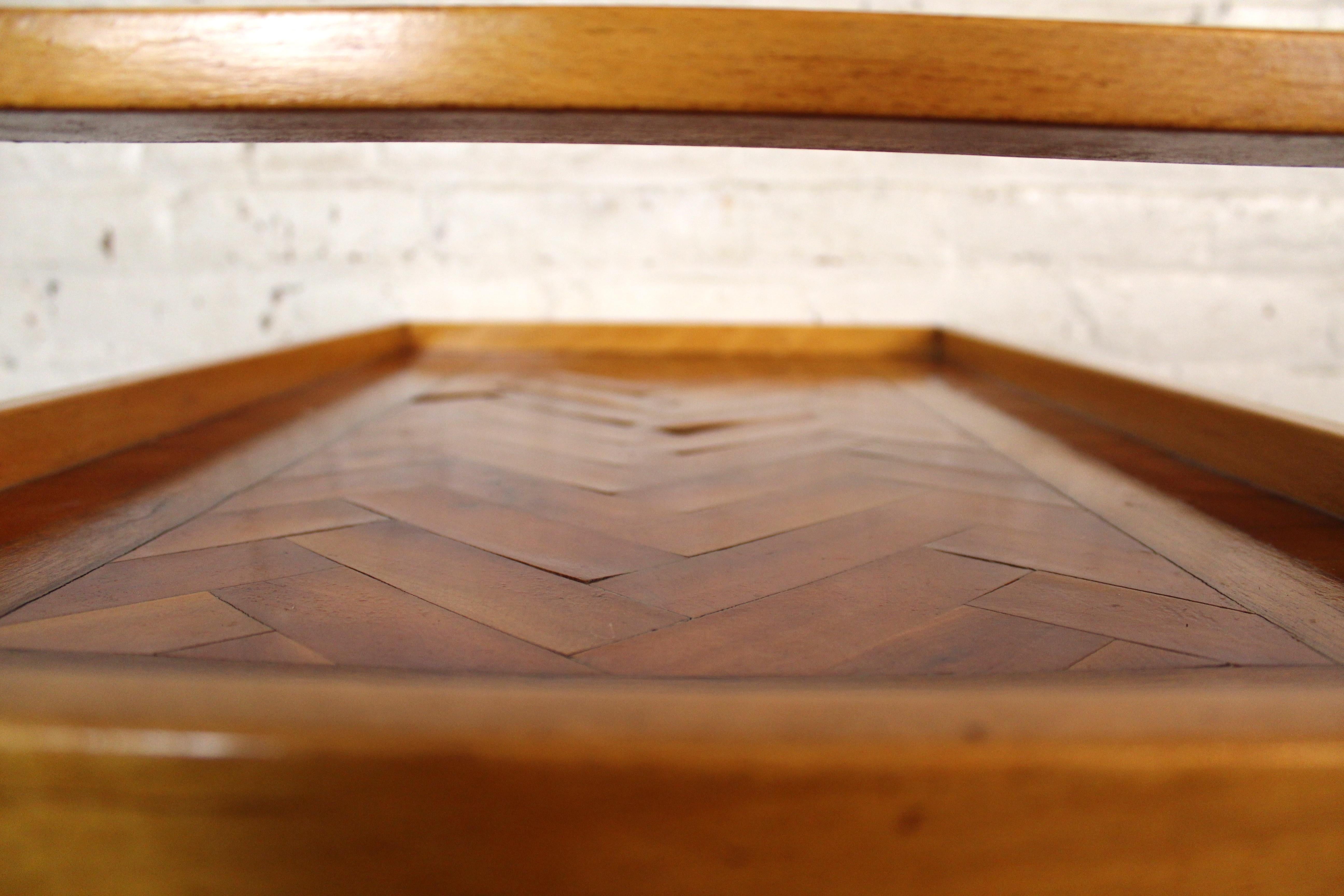 Vintage Arts & Crafts Style Parquetry Bar Cart For Sale 4