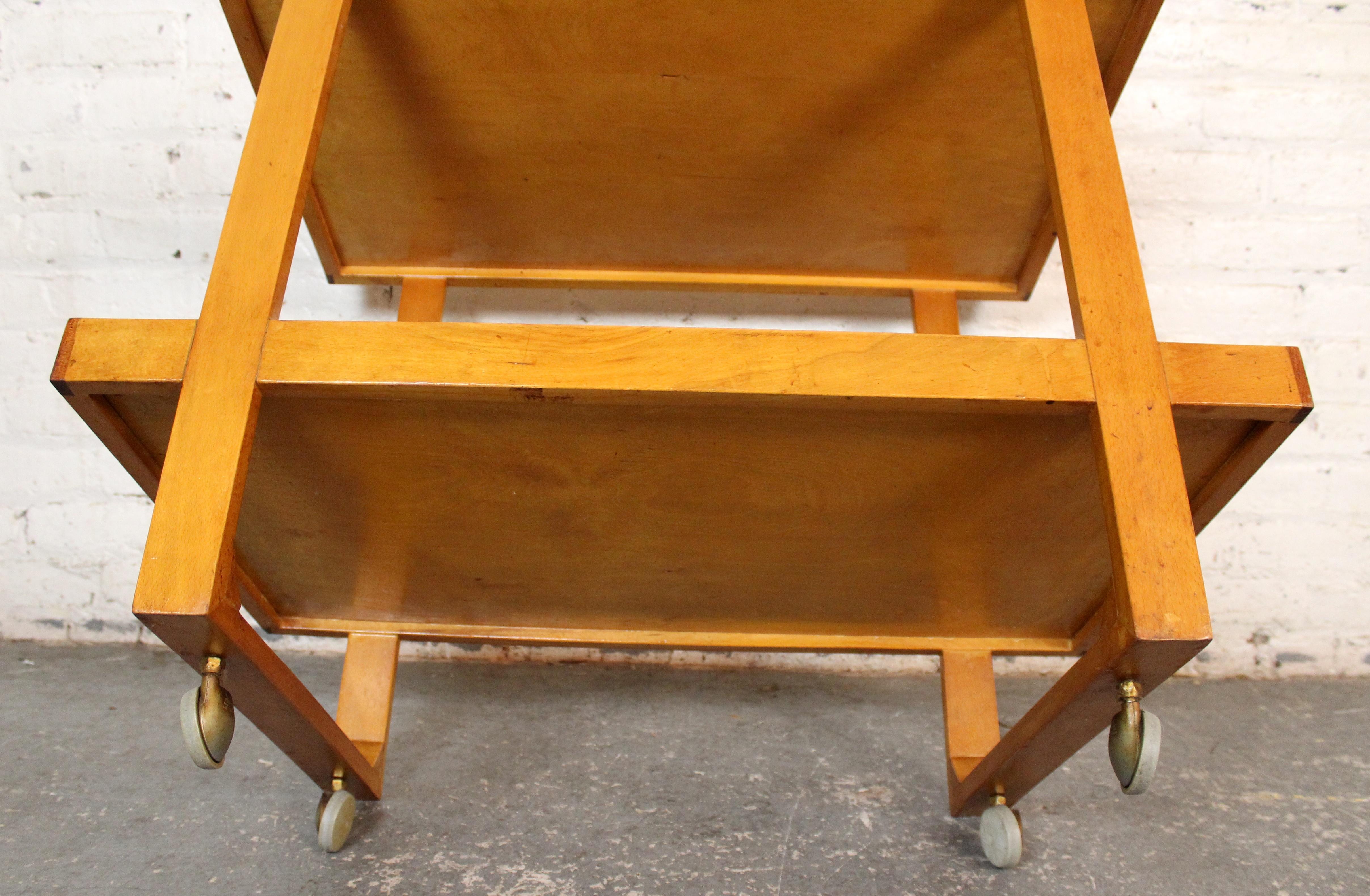 Vintage Arts & Crafts Style Parquetry Bar Cart For Sale 6