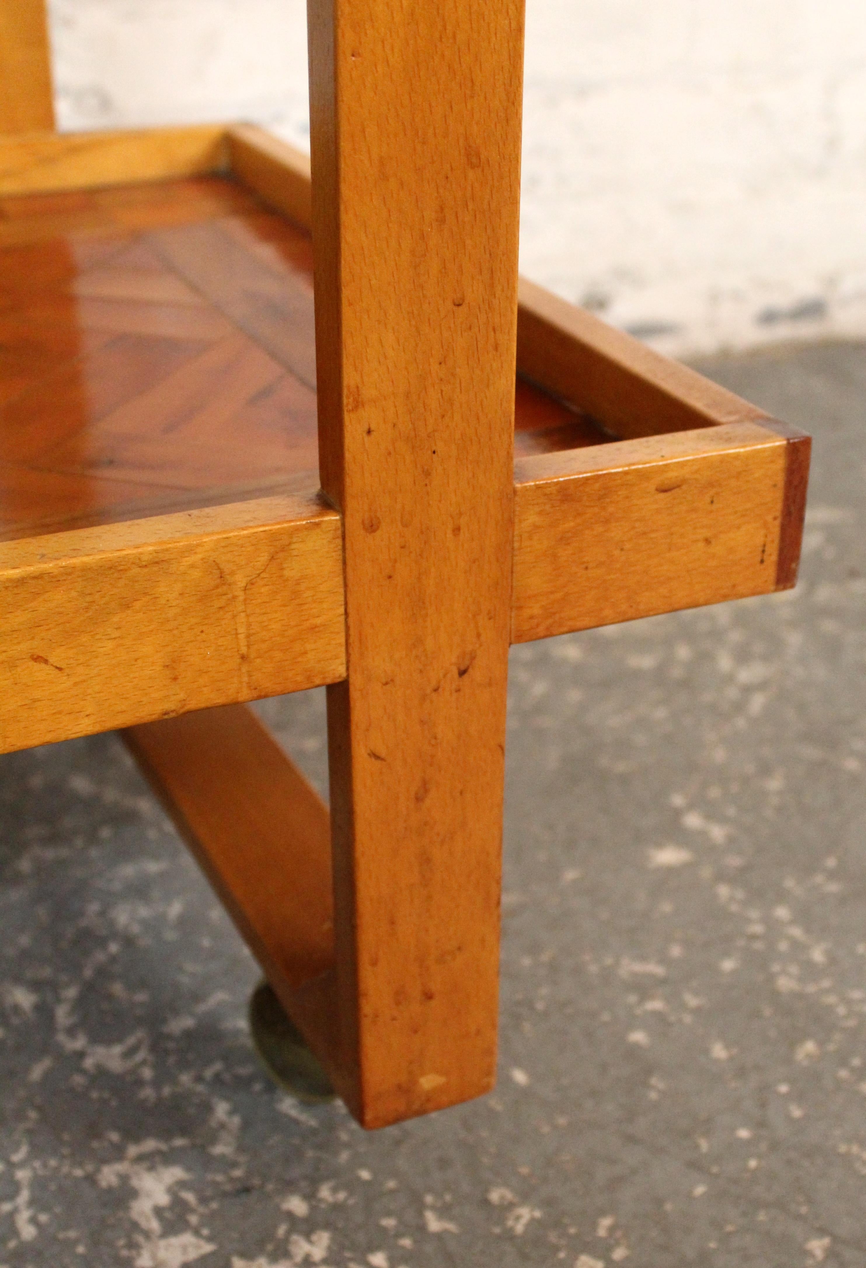 Vintage Arts & Crafts Style Parquetry Bar Cart For Sale 8