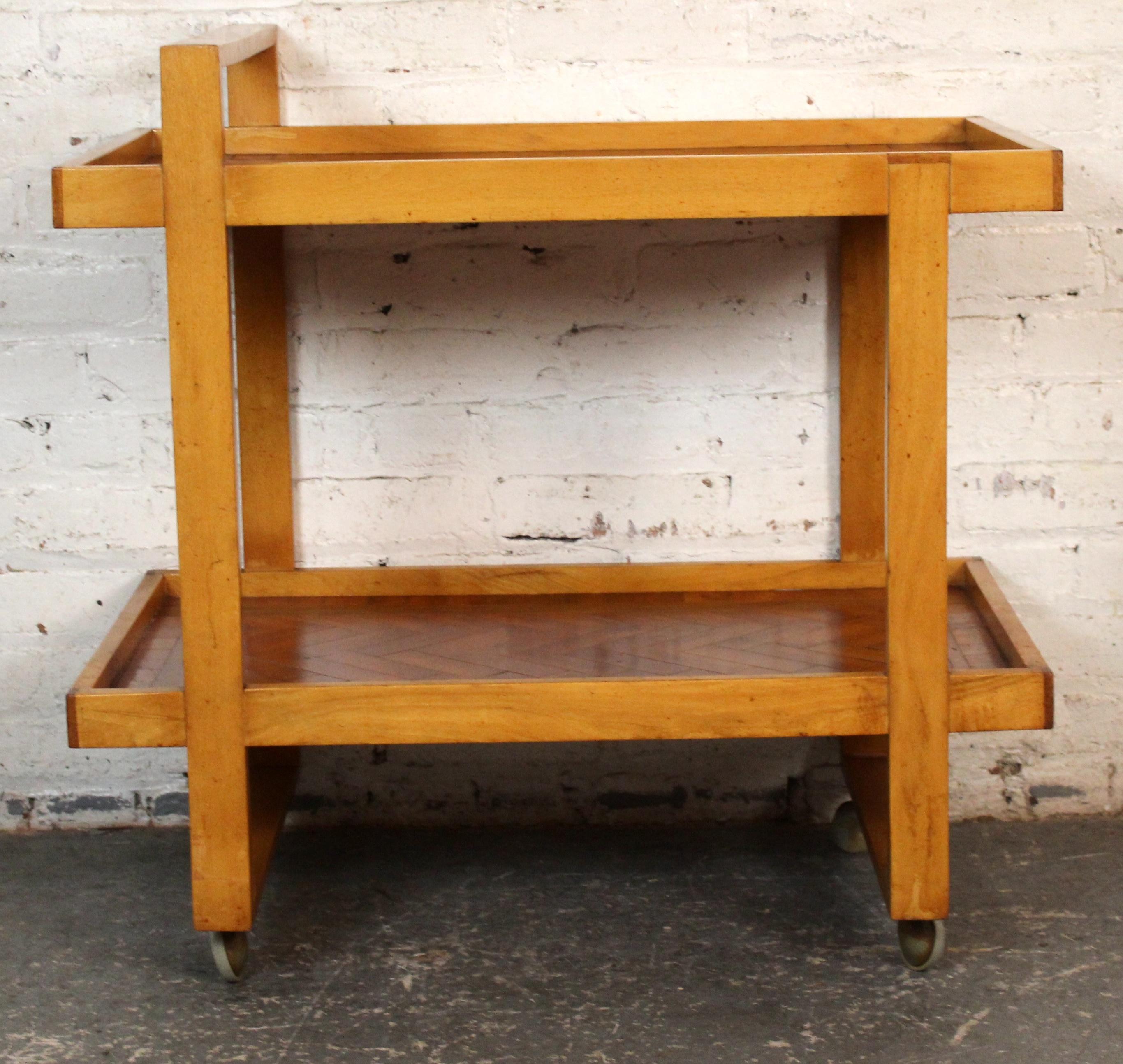 20th Century Vintage Arts & Crafts Style Parquetry Bar Cart For Sale