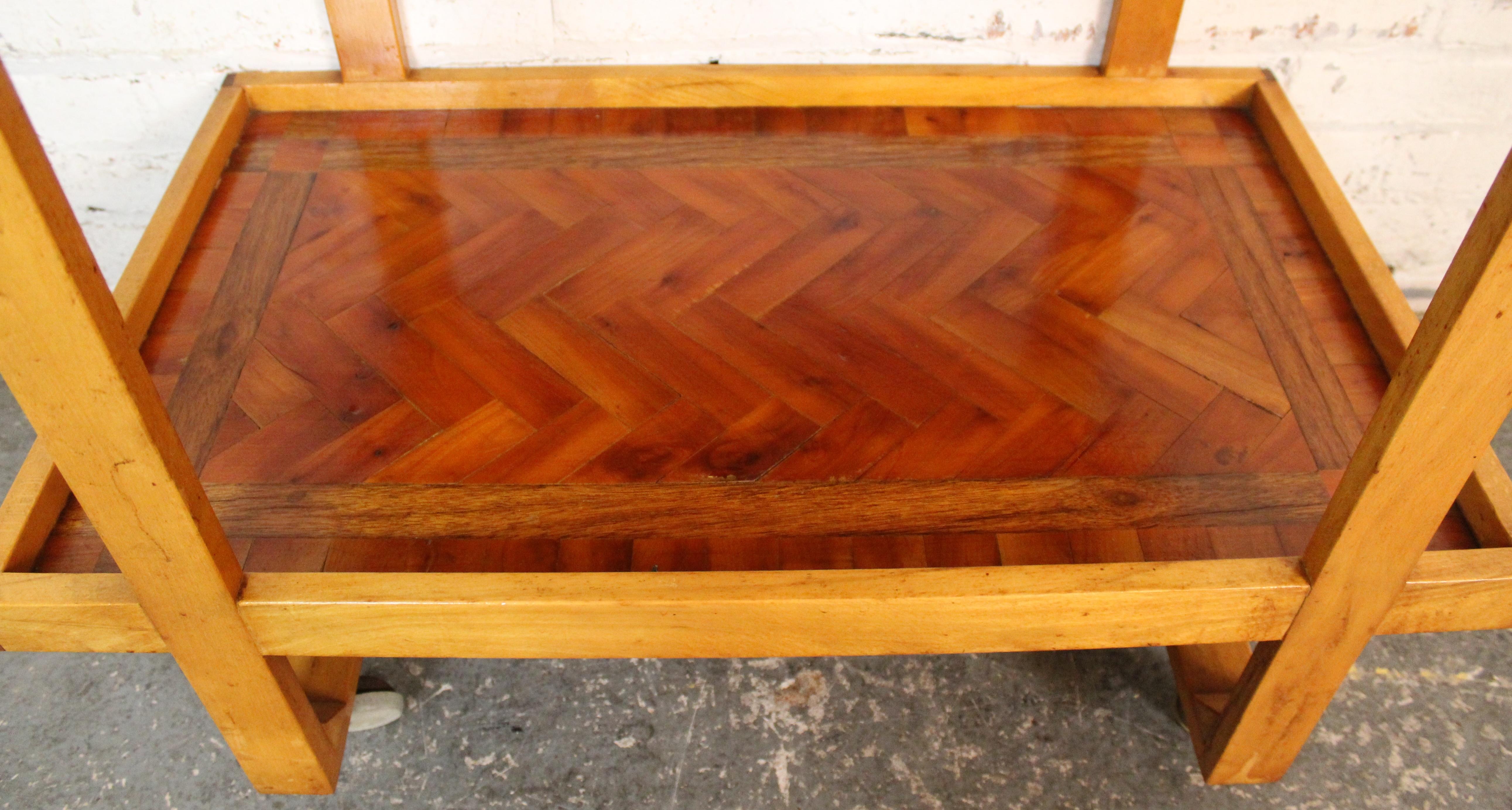 Vintage Arts & Crafts Style Parquetry Bar Cart For Sale 2